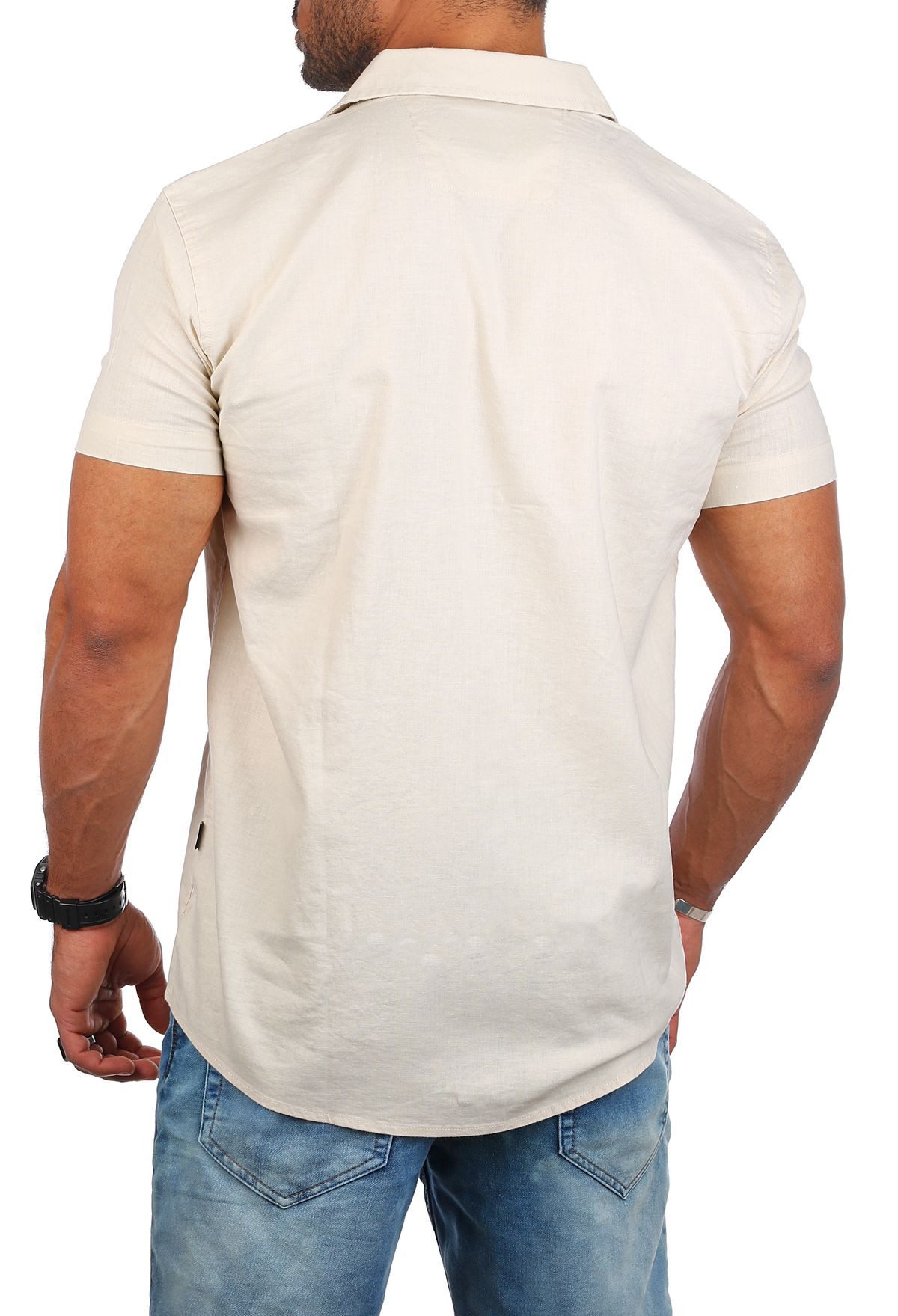 CARISMA Kurzarmhemd Herren Leinen Baumwoll Mix Casual Hemd 9212 Regular Kurzarm Kentkragen Uni – Bild 4 von 5
