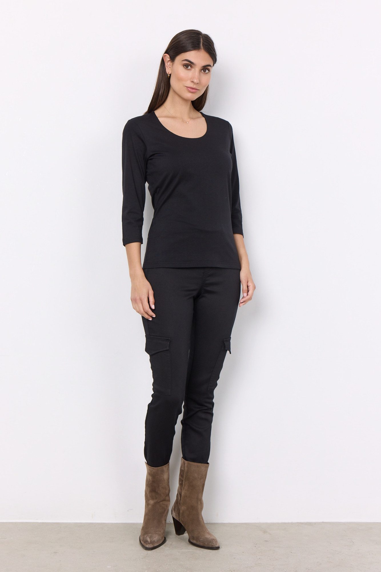 soyaconcept Rundhalsshirt SC-PYLLE 175 aus Baumwollmischung, figurumspielende Passform, 3/4-Ärmel, unifarben