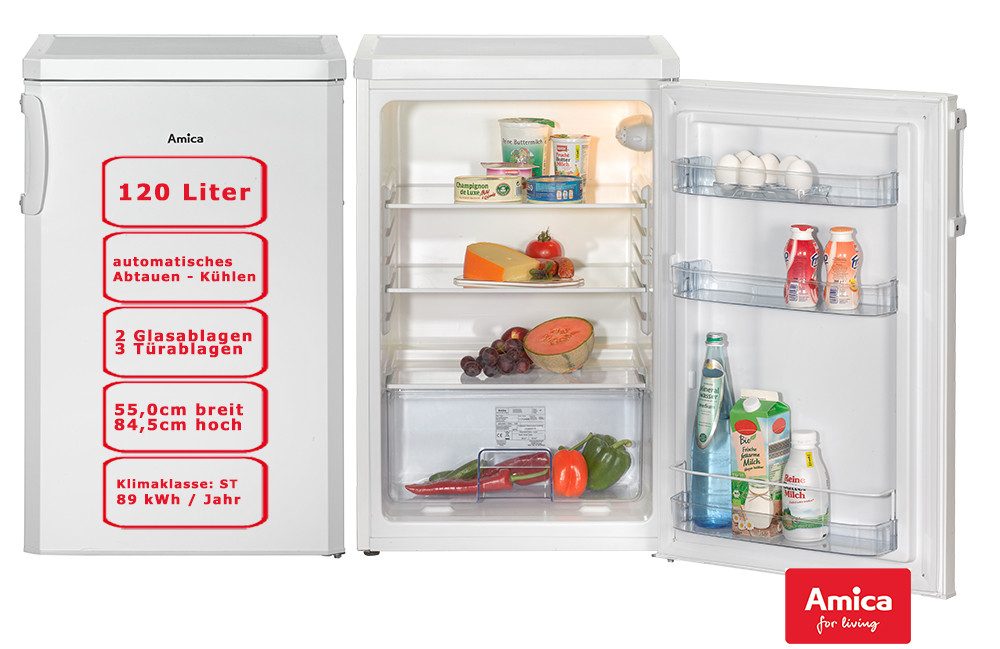 Amica Vollraumkühlschrank VKS 15122-1 W, 84.50 cm hoch, 55.00 cm breit, 2 Glasablagen, 3 Türablagen, automatisches Abtauen