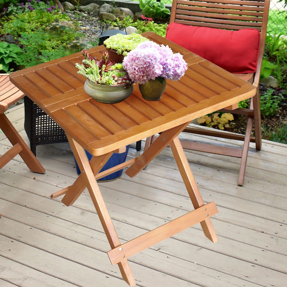 Harms Import Gartentisch, Außen Bistro Tisch Holz Akazie geölt braun Garten Balkon Terrassen