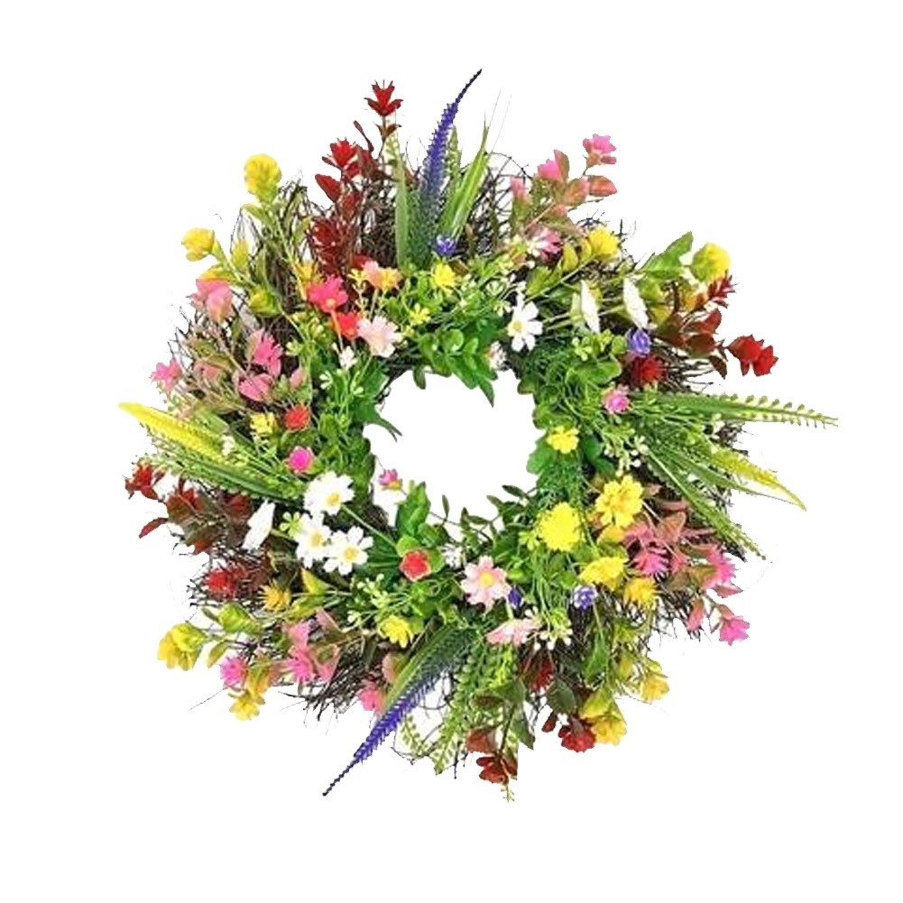 Kunstkranz 45cm Künstlicher Wildblumen Türkranz mit bunten Blüten, FANNOU, für Haustür, Wand, Bauernhaus, Garten, Innen & Außen, Partydekoration