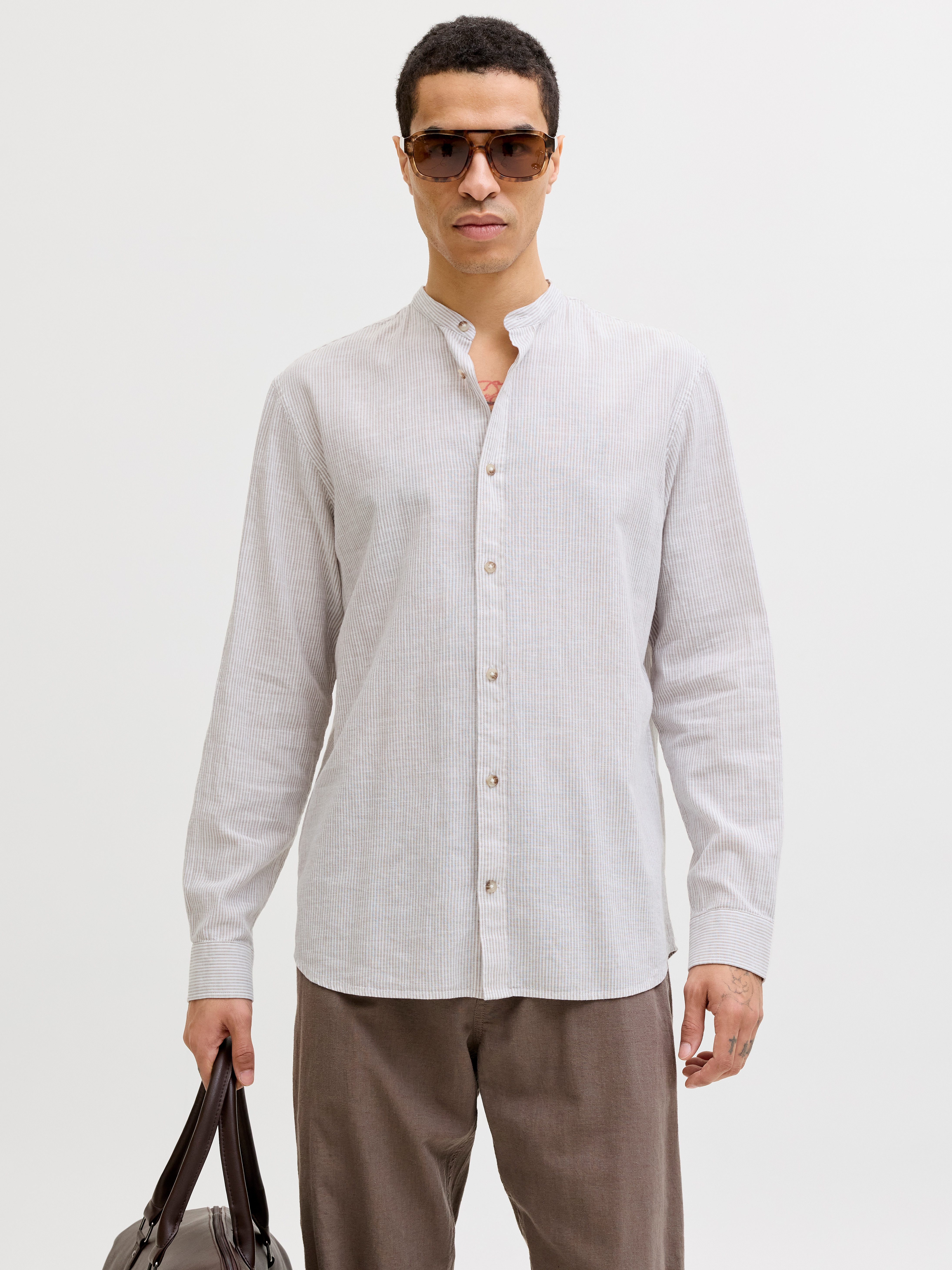 Jack & Jones Langarmhemd JJESUMMER LINEN BLEND BAND SHIRT L/S SN Baumwollmischung, regular fit