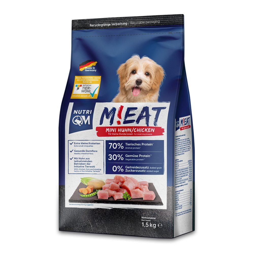 NutriQM M!EAT Mini, getreidefreies Trockenfutter mit ITW-zertifiziertem Huhn, Trockenfutter für: Hunde