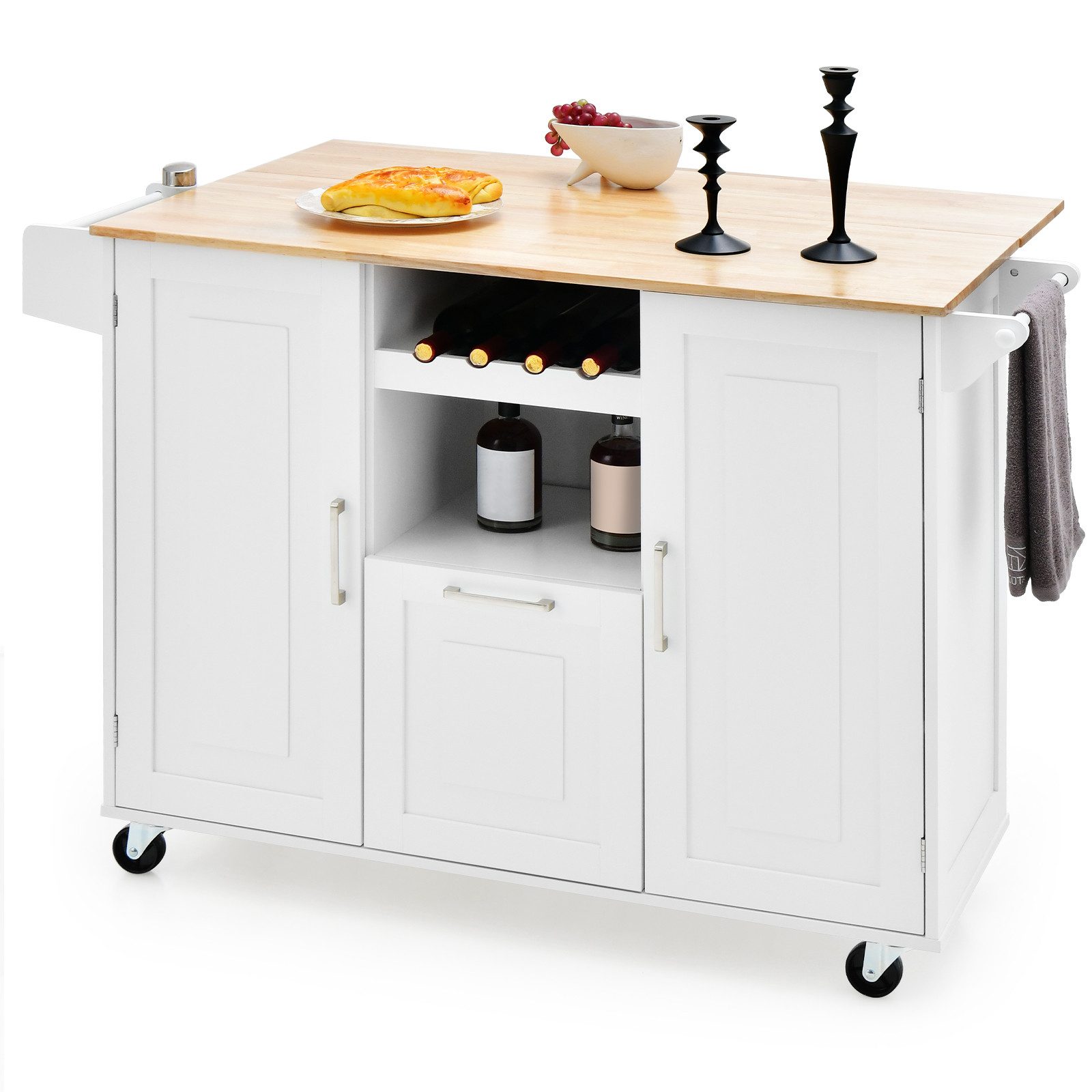 KOMFOTTEU Küchenwagen, mit Faltbarer Tischplatte, bewegliche Kücheninseln