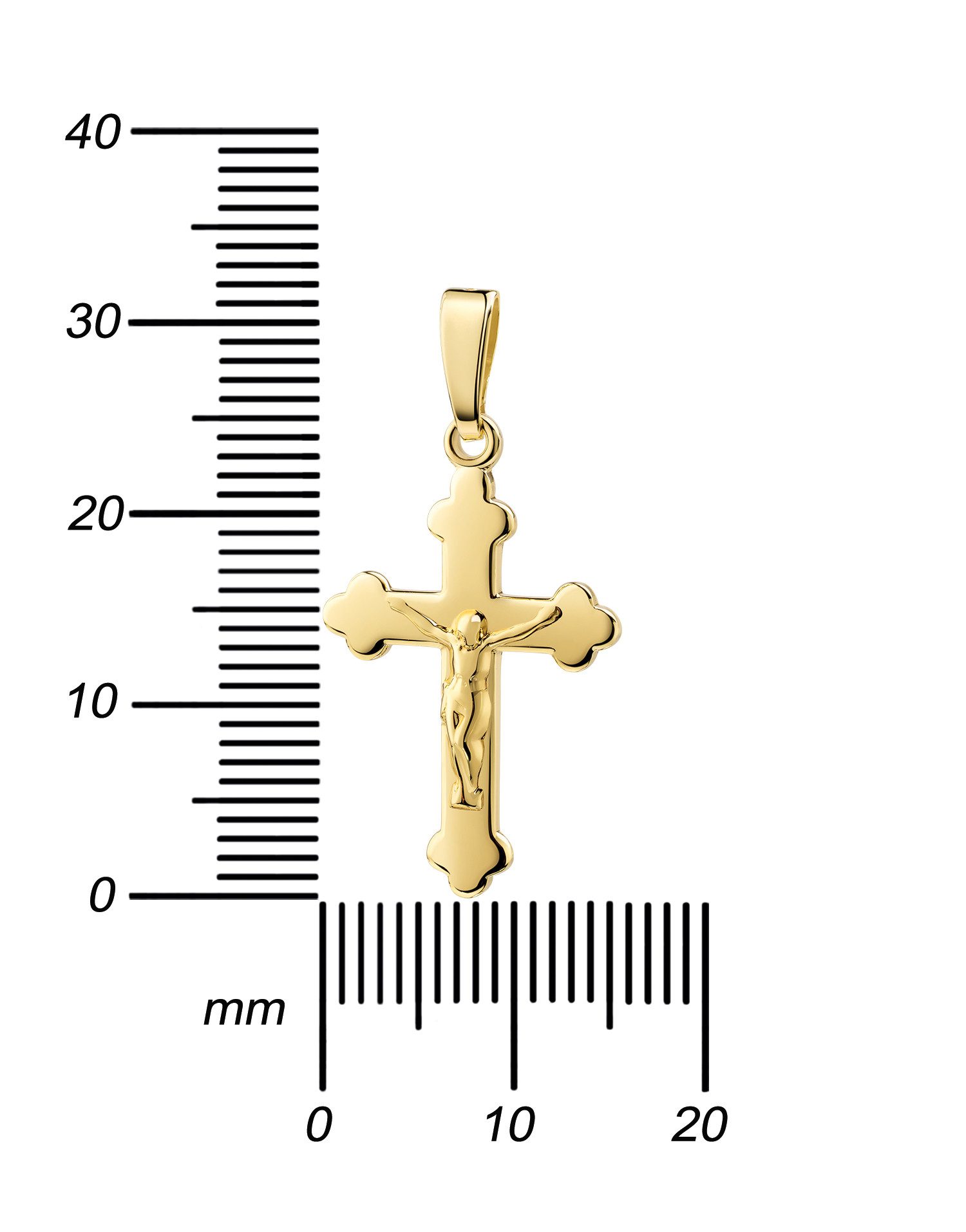 JEVELION Kreuzkette kleines Kruzifix Kreuz 585 Gelbgold - Made in Germany (Goldkreuz, für Damen und Mädchen), Mit Kette vergoldet- Länge wählbar 36 - 70 cm oder ohne Kette.