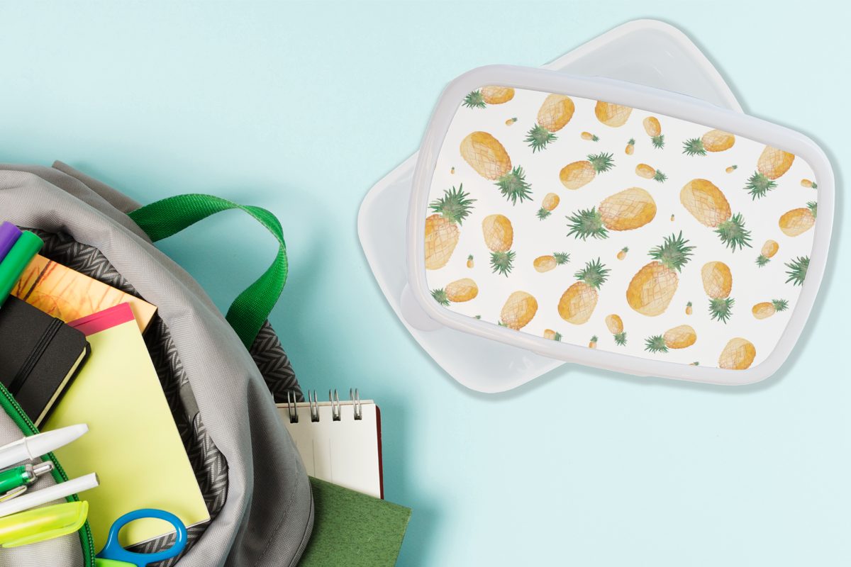 Brotdose, Obst und MuchoWow Kinder Lunchbox - und Erwachsene, Ananas Mädchen Brotbox - Kunststoff, Weiß, (2-tlg), für für Jungs