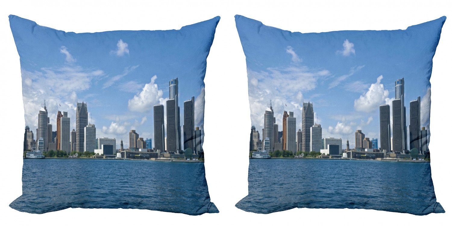 Kissenbezüge Modern Accent Doppelseitiger Digitaldruck, Abakuhaus (2 Stück), Detroit Downtown-Küstenlinie