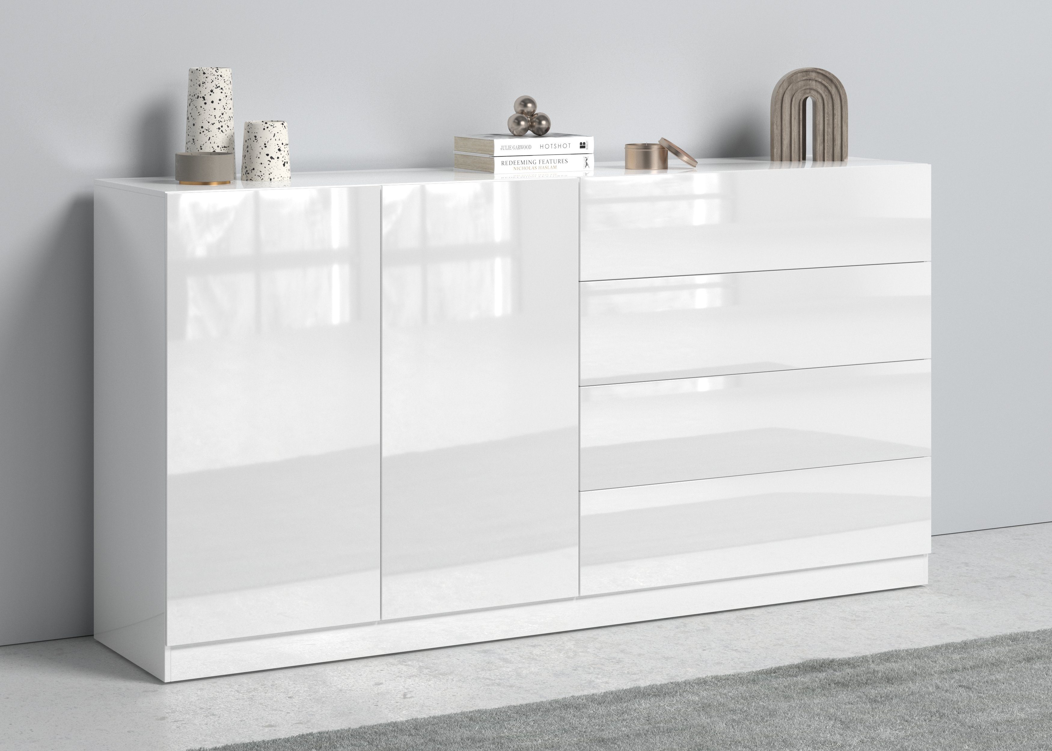 borchardt Möbel Sideboard Vaasa, Breite 152 cm weiß matt/weiß Hochglanz | Sideboards