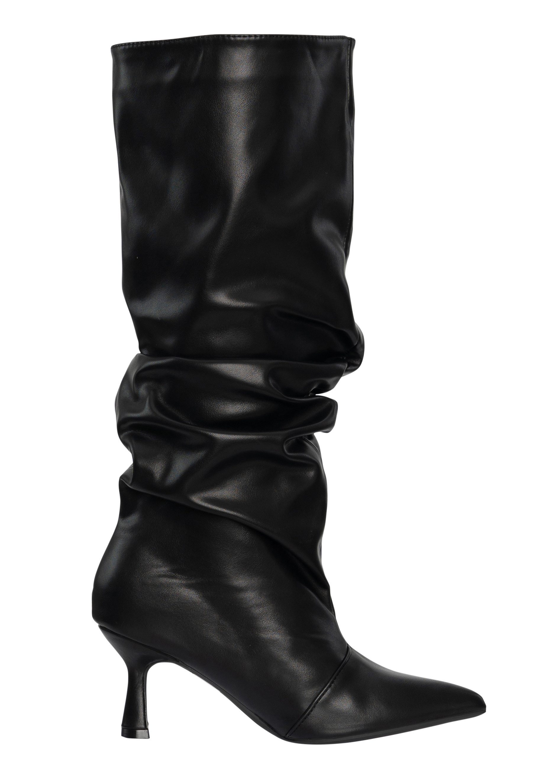 Salinyang Damen Stiefel mit Falten, spitzer Kappe und Trichterabsatz High Heel Stiefel