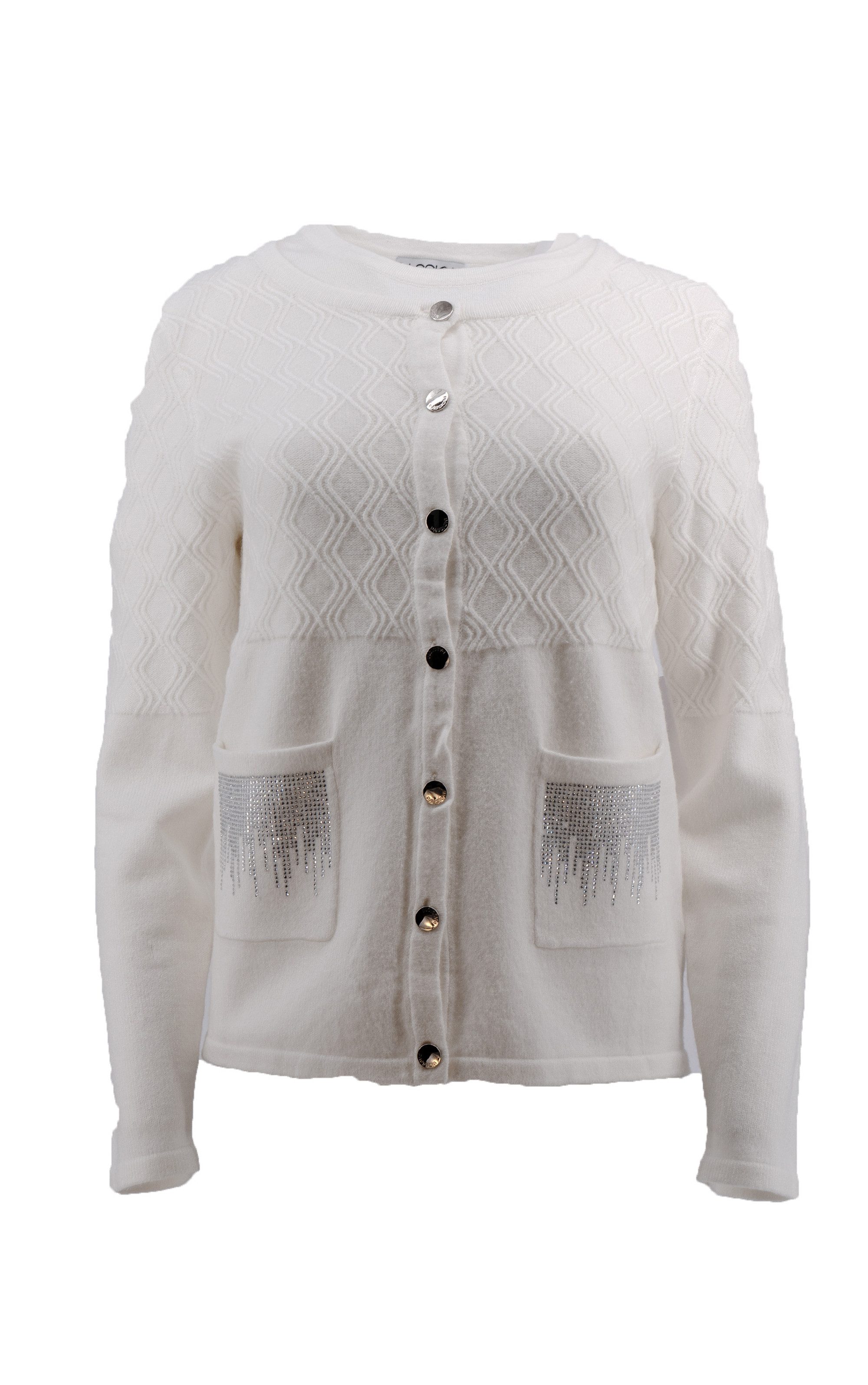 Passioni Strickjacke Twinset mit Rautenmuster und Strass Details – Bild 5 von 5