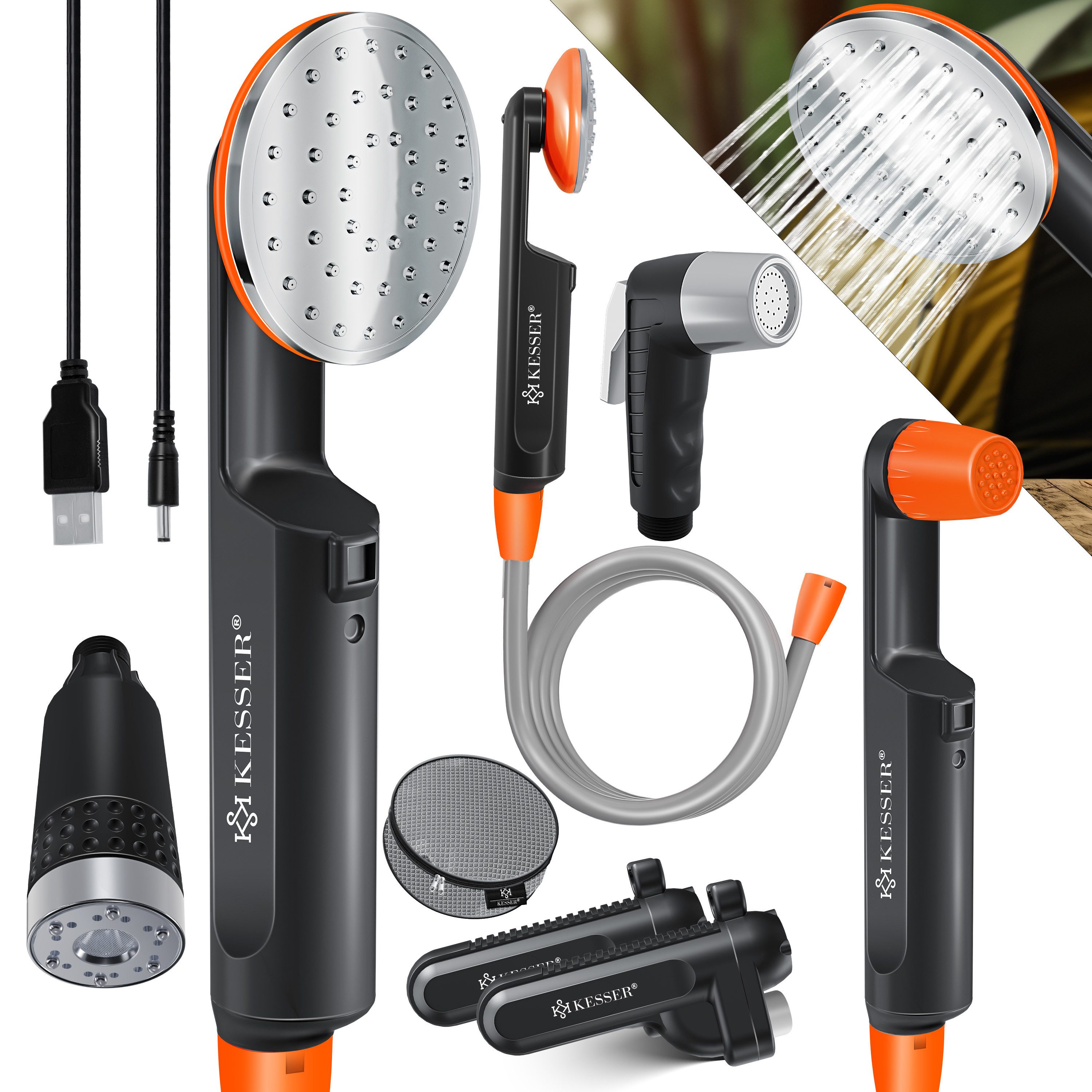 KESSER Gartendusche, Campingdusche mit Akku Tauchpumpe Handbrause 2x 2200 mAh Akku