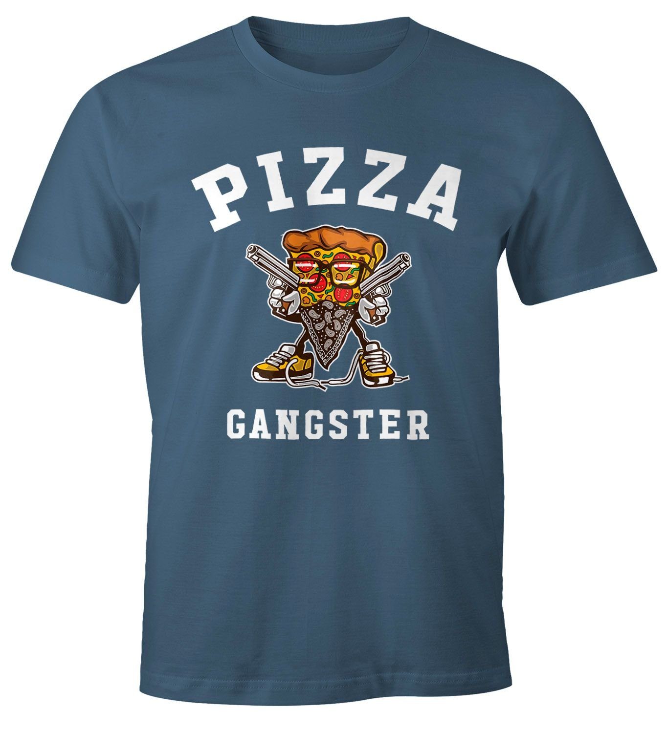 MoonWorks Print-Shirt Pizza Gangster Herren T-Shirt Fun-Shirt Moonworks® mit Print blau