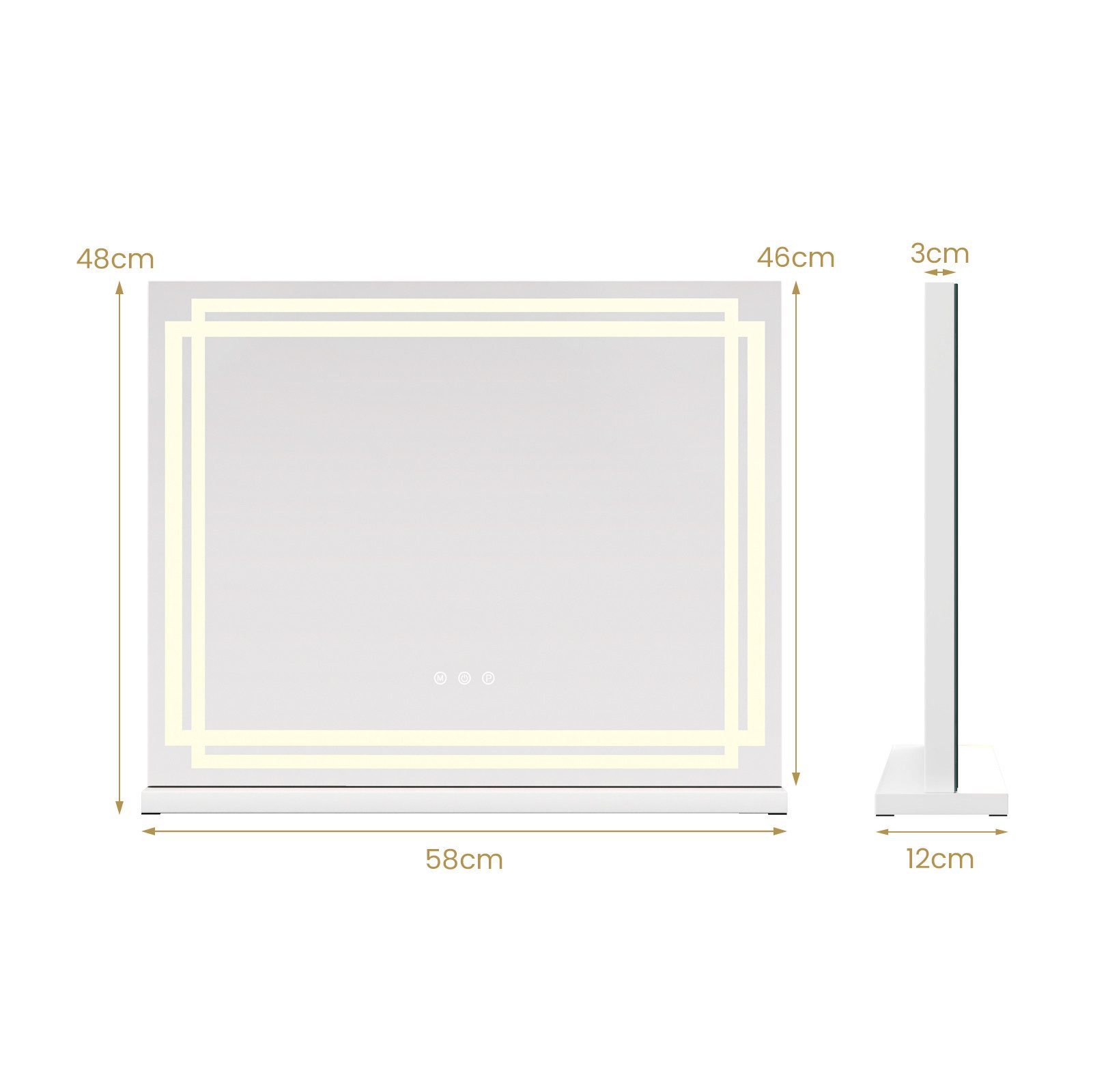 COSTWAY Schminkspiegel (1-St), LED Hollywood Spiegel, mit 3-farbigen dimmbaren Modi, 58x48cm