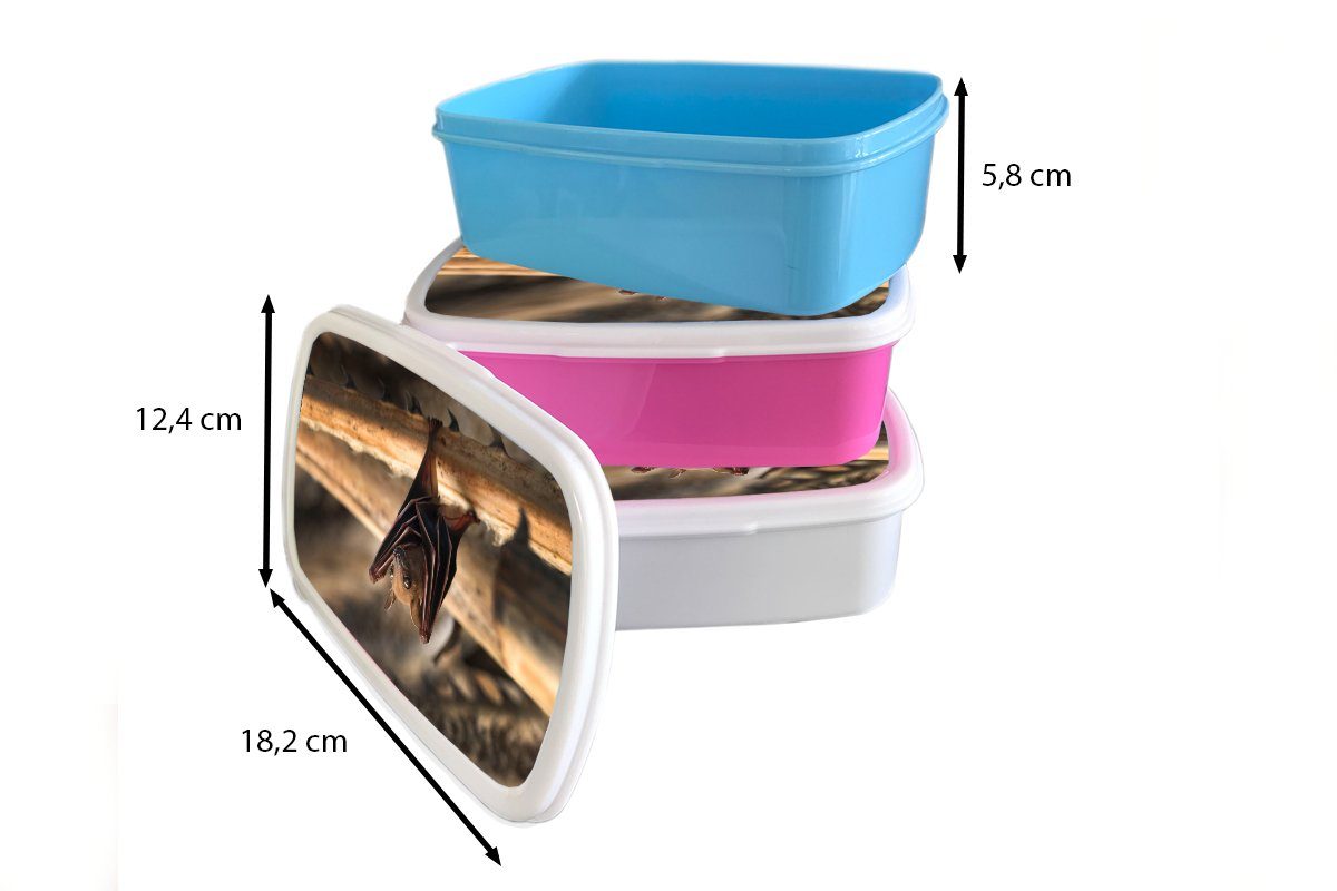 Brotbox Fledermaus Kinder - für weiß Brotdose, MuchoWow Lunchbox und - (2-tlg), und Kunststoff, für Erwachsene, Holz, Jungs Mädchen Baby