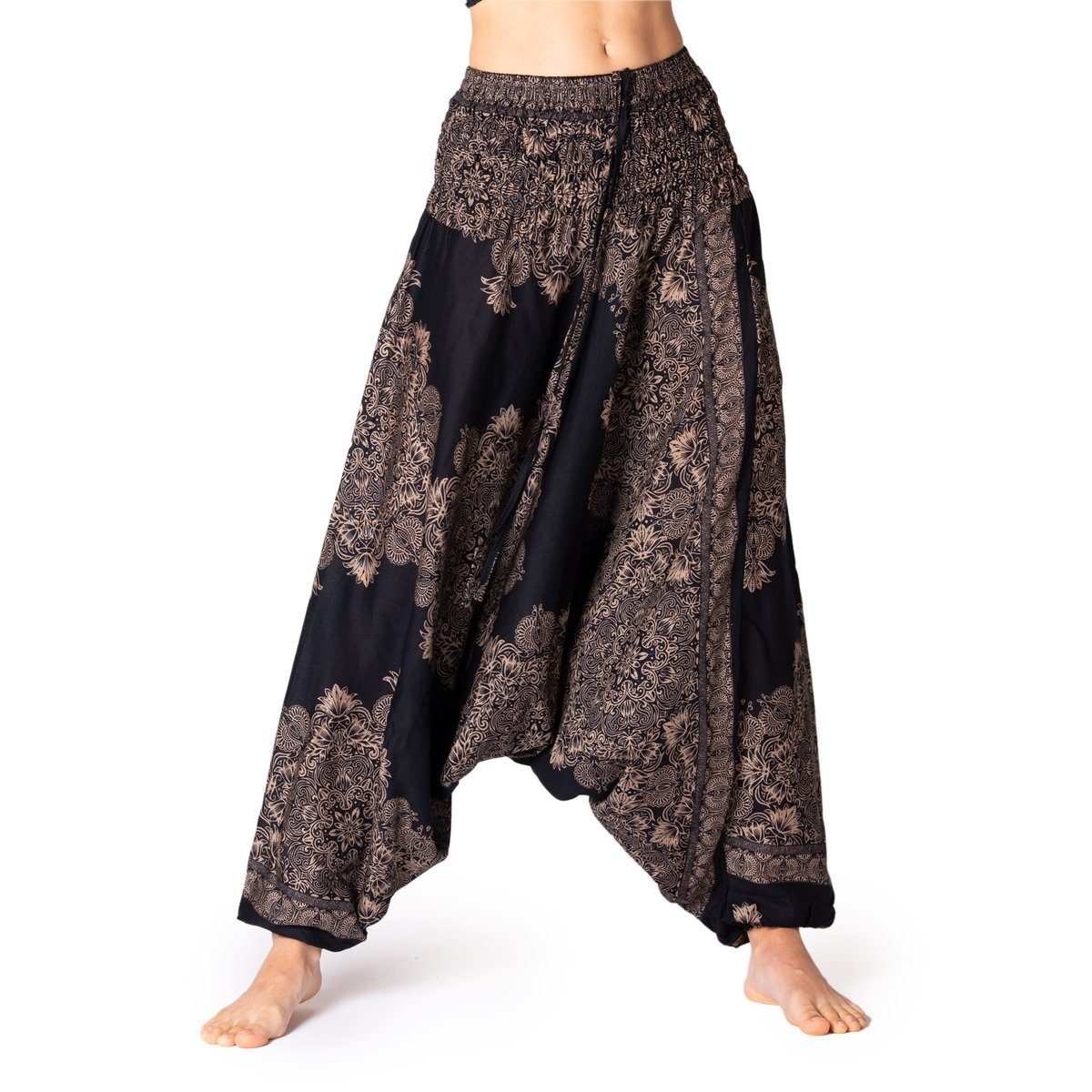PANASIAM Haremshose Aladinhose AeOrnament Haremshose aus 100% natürlicher Viskose auch als Overall tragbar Damen Pumphose bequeme Freizeithose