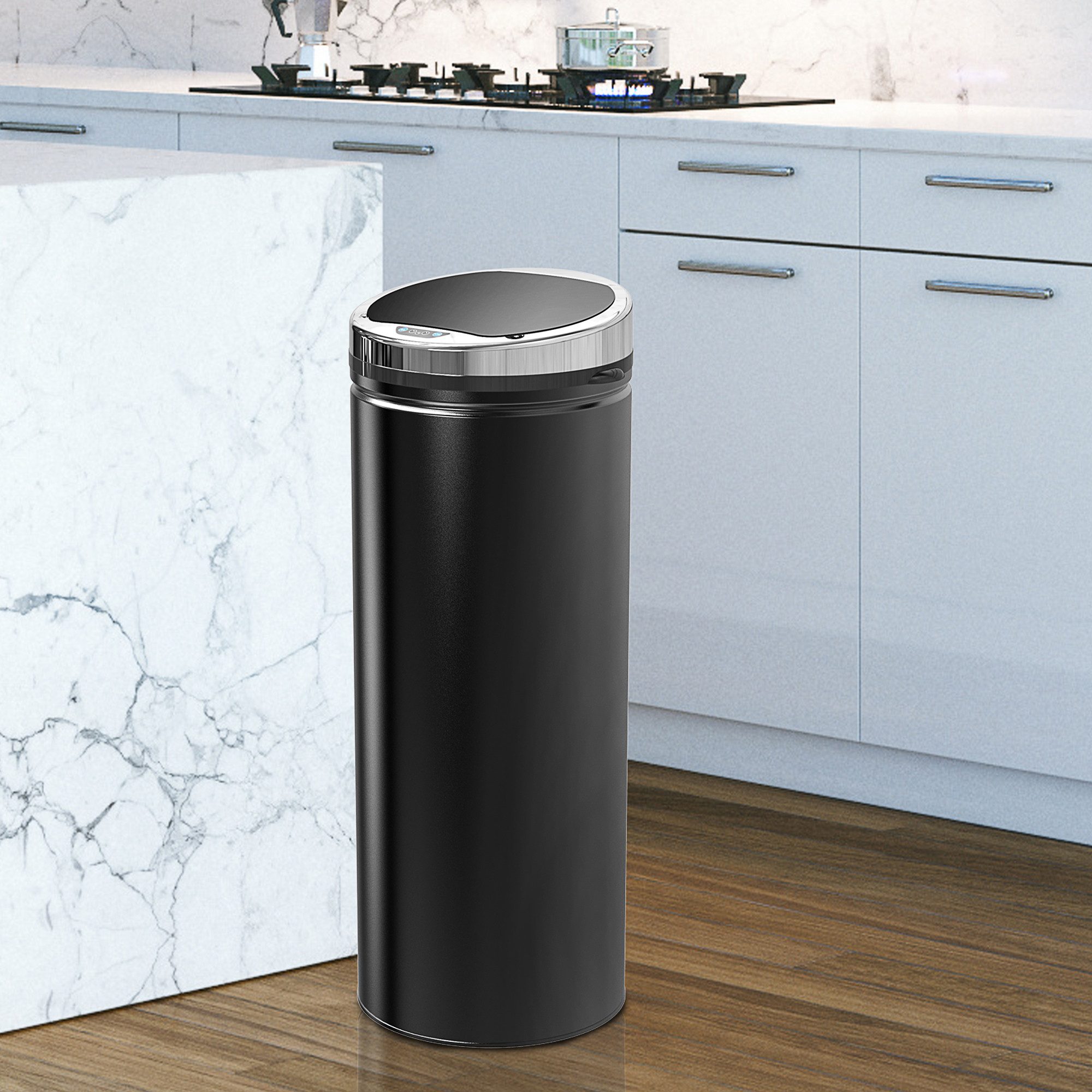 HOMCOM Mülleimer Sensor 50L mit Bewegungssensor Abfalleimer Schlafzimmer, für Bad, Büro, Küche, Esszimmer, Stahl, Schwarz