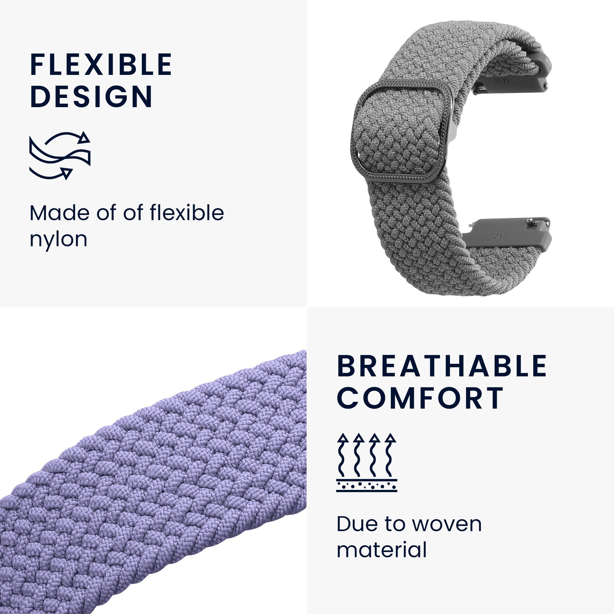 kwmobile Uhrenarmband 2x Uhrenarmband für Garmin Venu Sq Music / Sq Armband, Fitnesstracker Band Set aus Nylon - Ersatzarmband Smartwatch