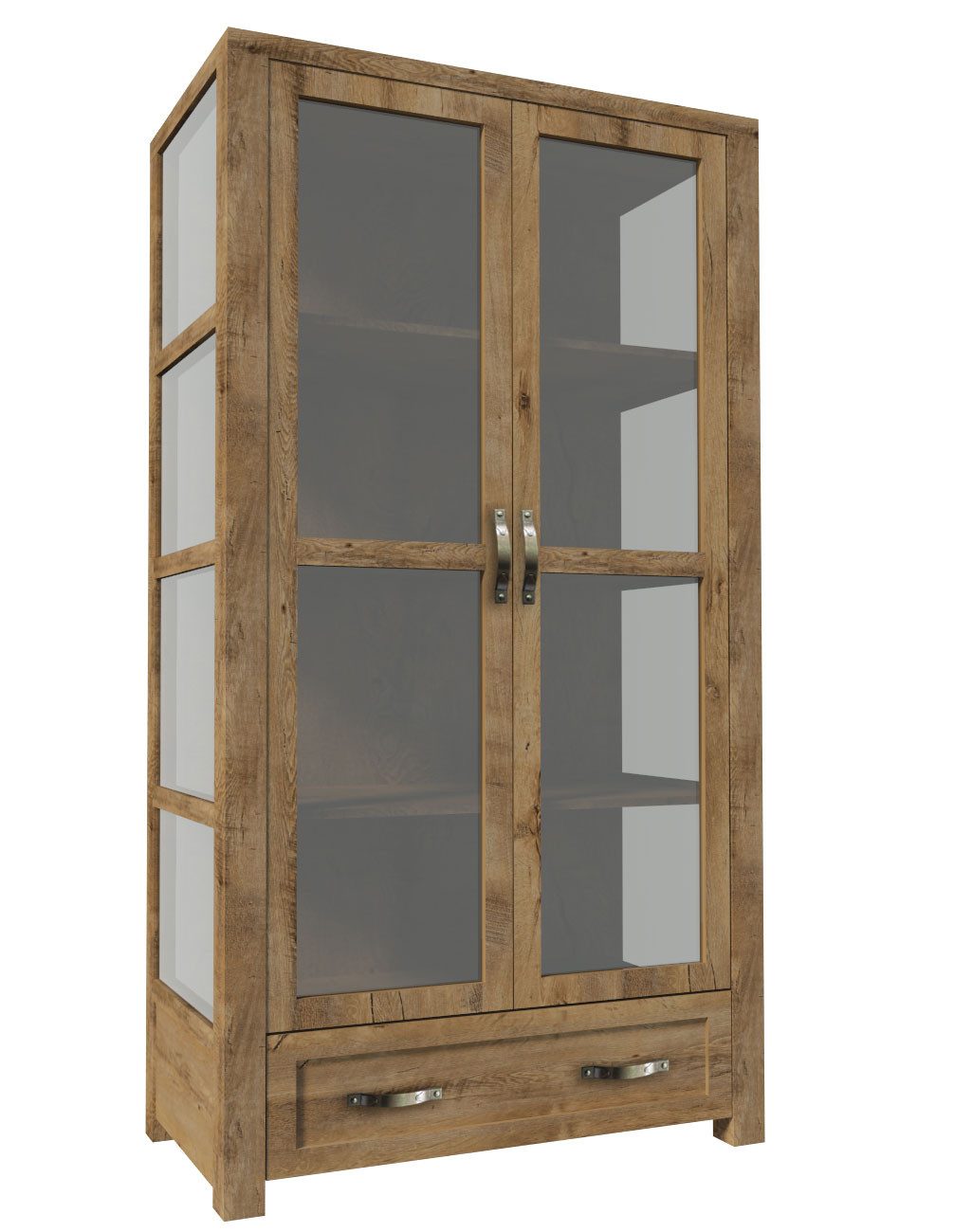 Feldmann-Wohnen Vitrine Nevada (mit Türen,mit Einlegeböden, mit Glaseinsatz, 2-St., moderne Optik, 2-türig mit Glaseinsatz) 100x44x186cm Eiche Lefkas 2-türig