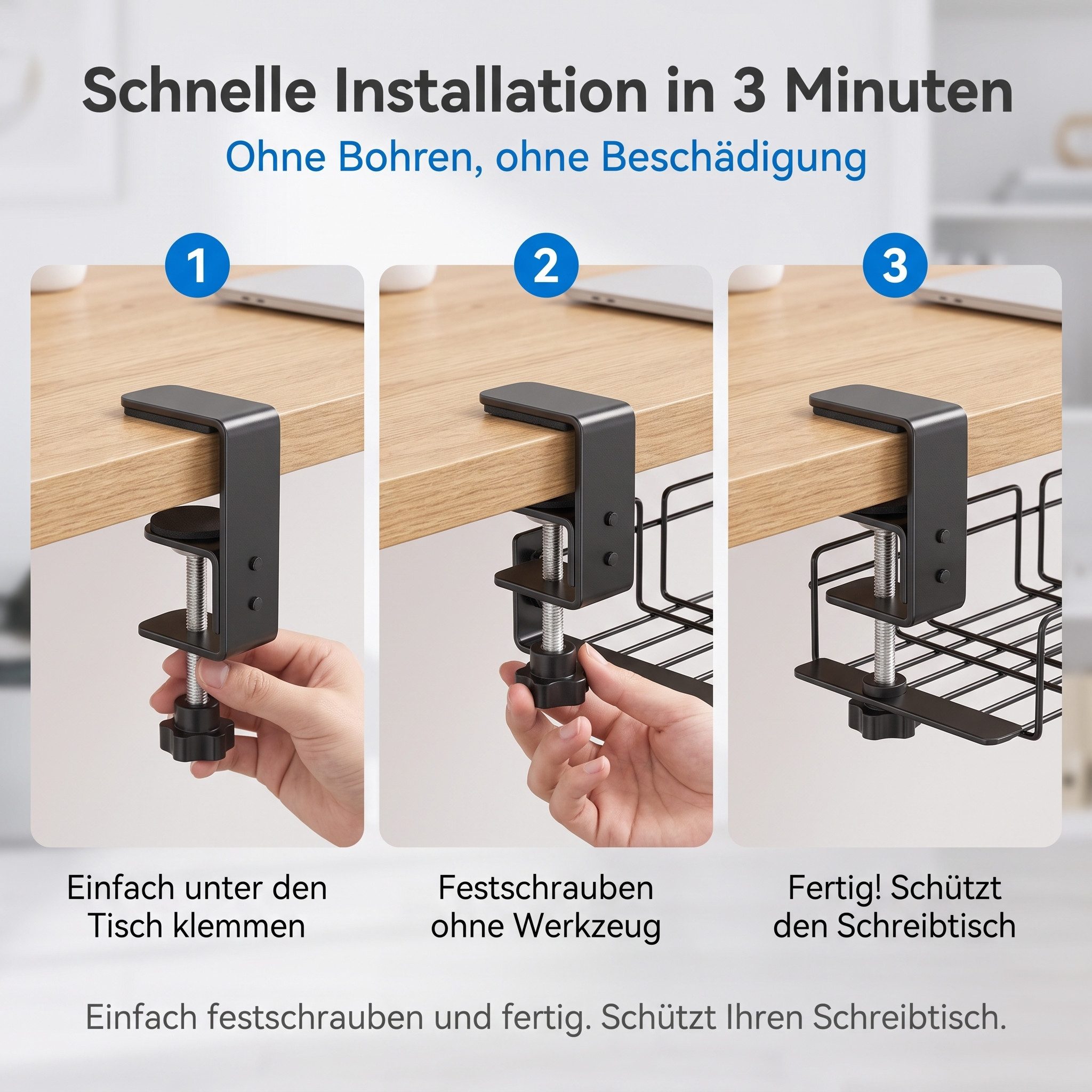 SURFOU Kabelbox Kabelorganizer für Schreibtisch – Bohrfreie Montage