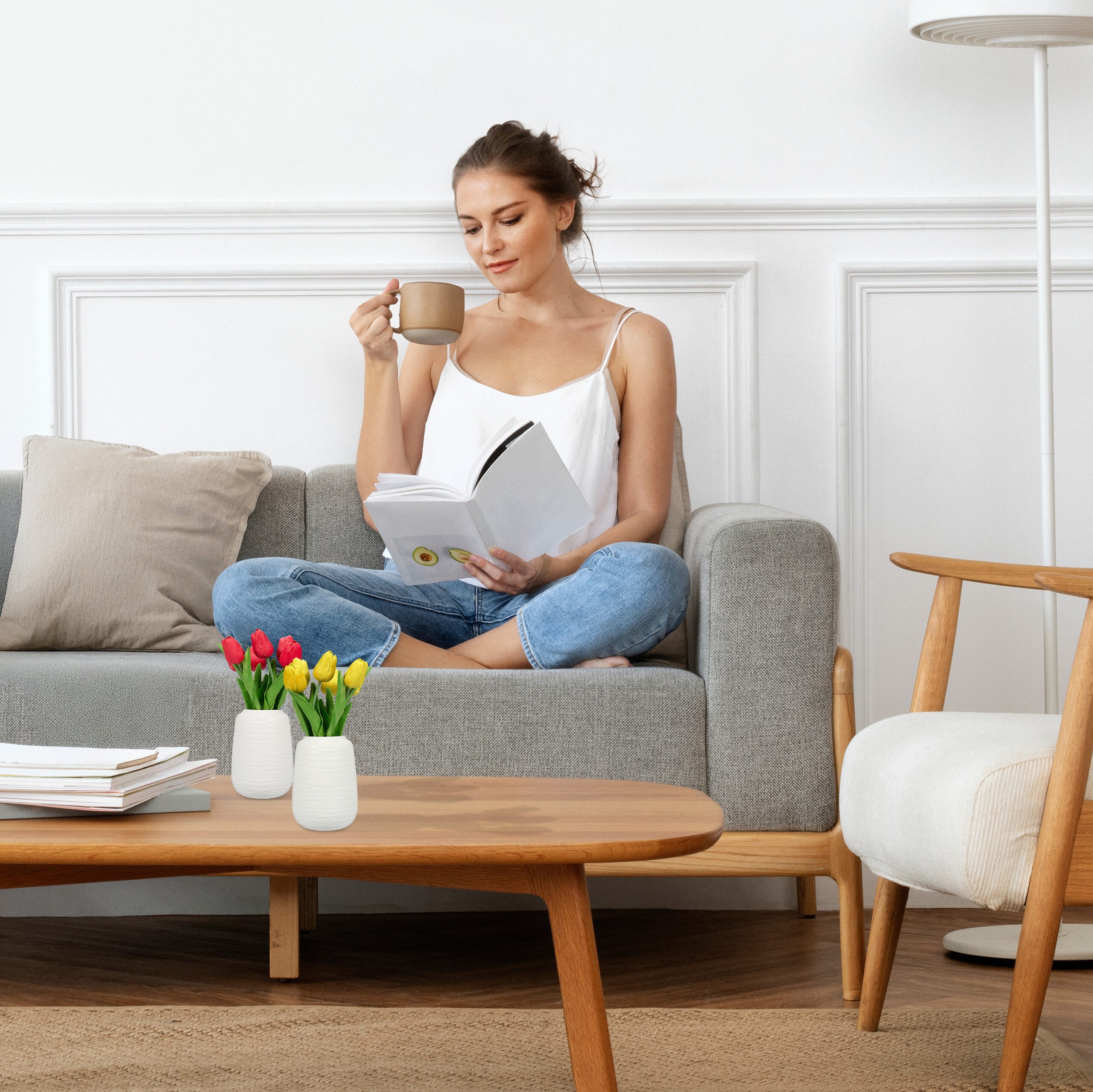 relaxdays Tischvase Vasen Set aus Keramik (Set, 2 St), weiß