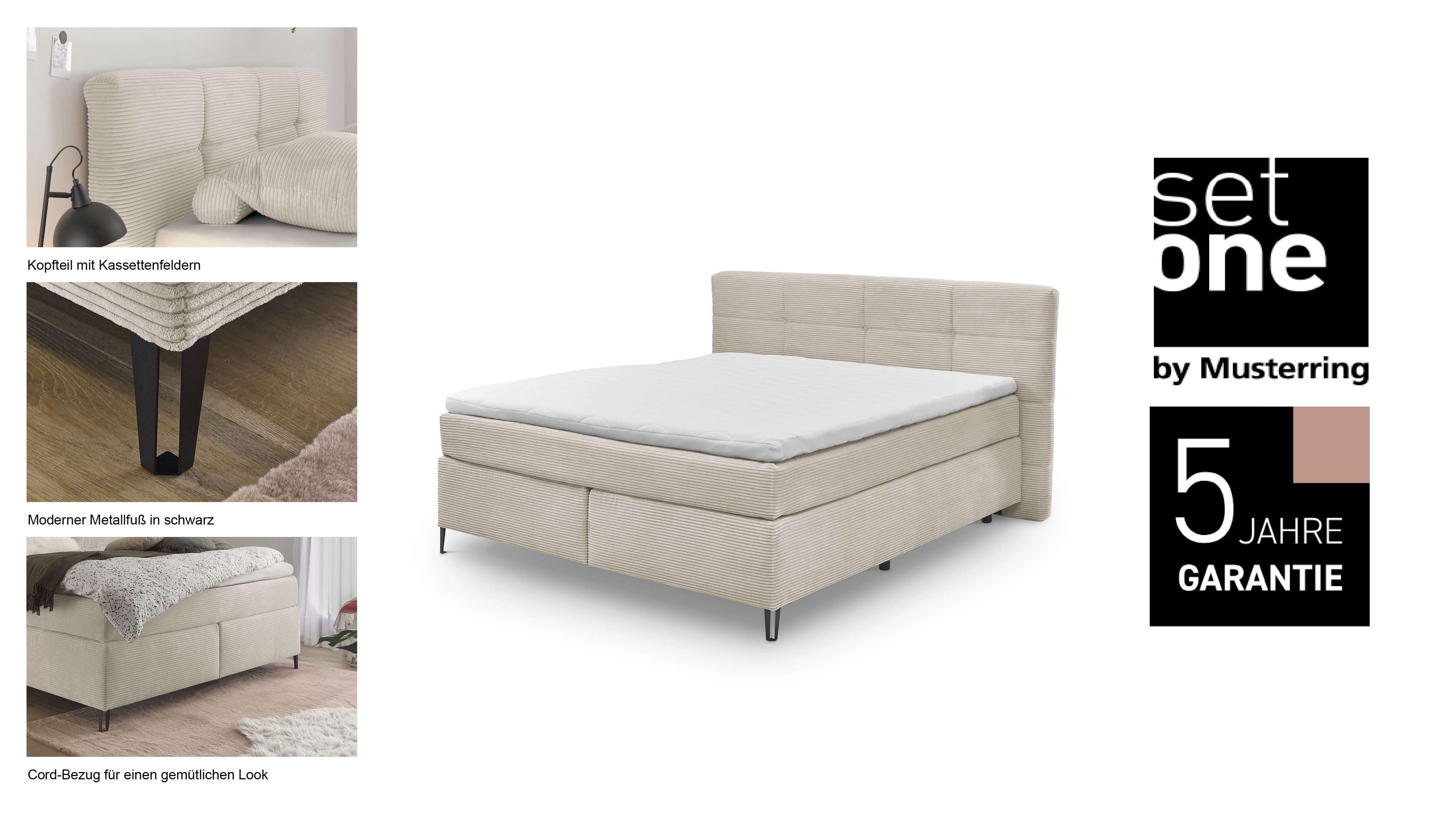 set one by Musterring Boxspringbett Fairfield, mit Metallfuß schwarz, Wendematratze, Breite 160 oder 180 cm