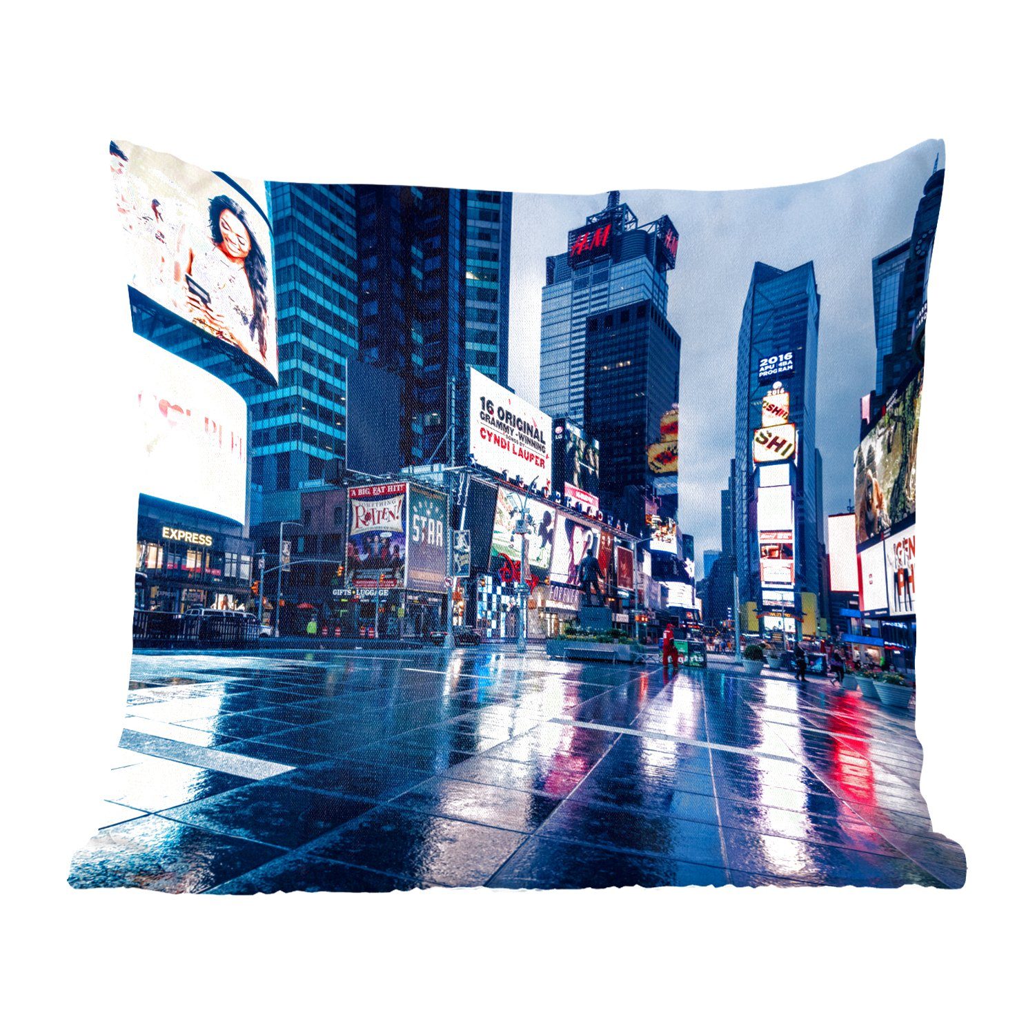 MuchoWow Dekokissen Regen am Times Square, Zierkissen mit Füllung für Wohzimmer, Schlafzimmer, Deko, Sofakissen