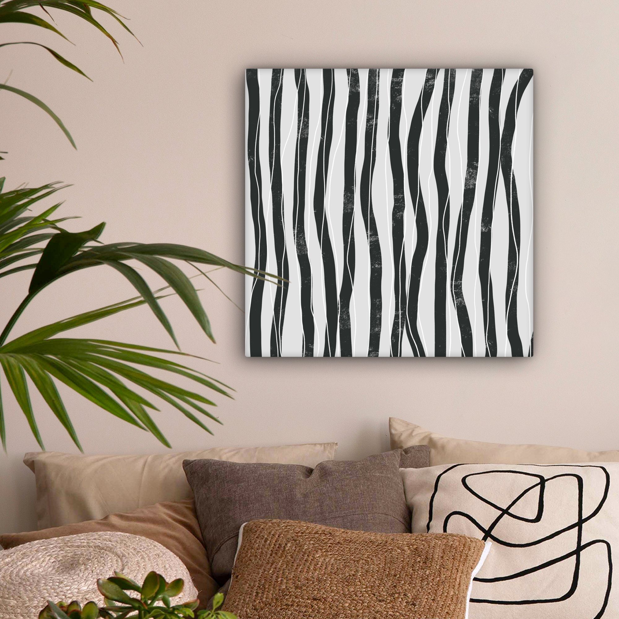OneMillionCanvasses® Leinwandbild Kunst - Abstrakt - Linien - Schwarz - Weiß, Fotodruck (1 St), Leinwand Bilder, Zimmer Wand Bild Dekoration 50x50 cm