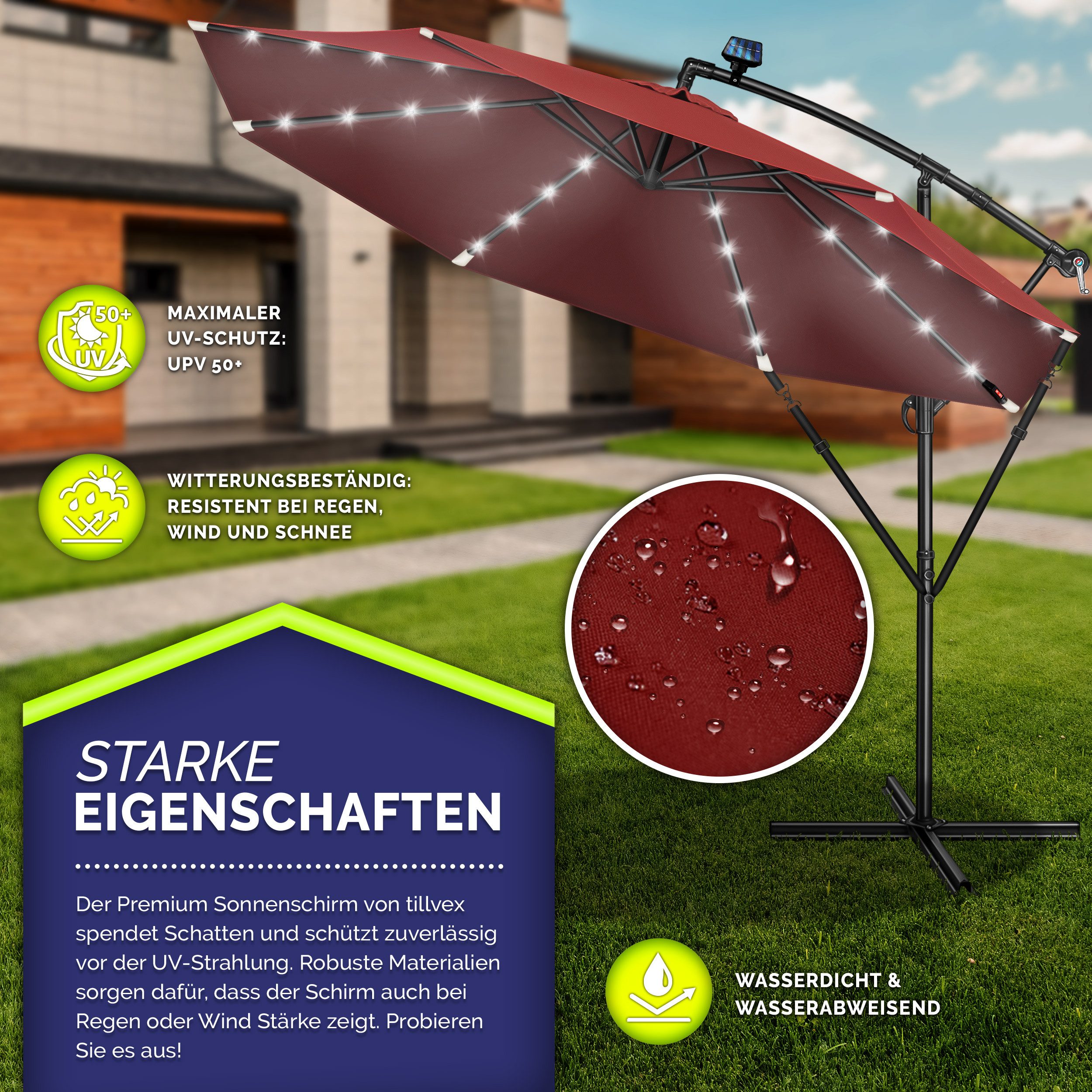tillvex Sonnenschirm tillvex® Sonnenschirm LED Solar günstig online kaufen