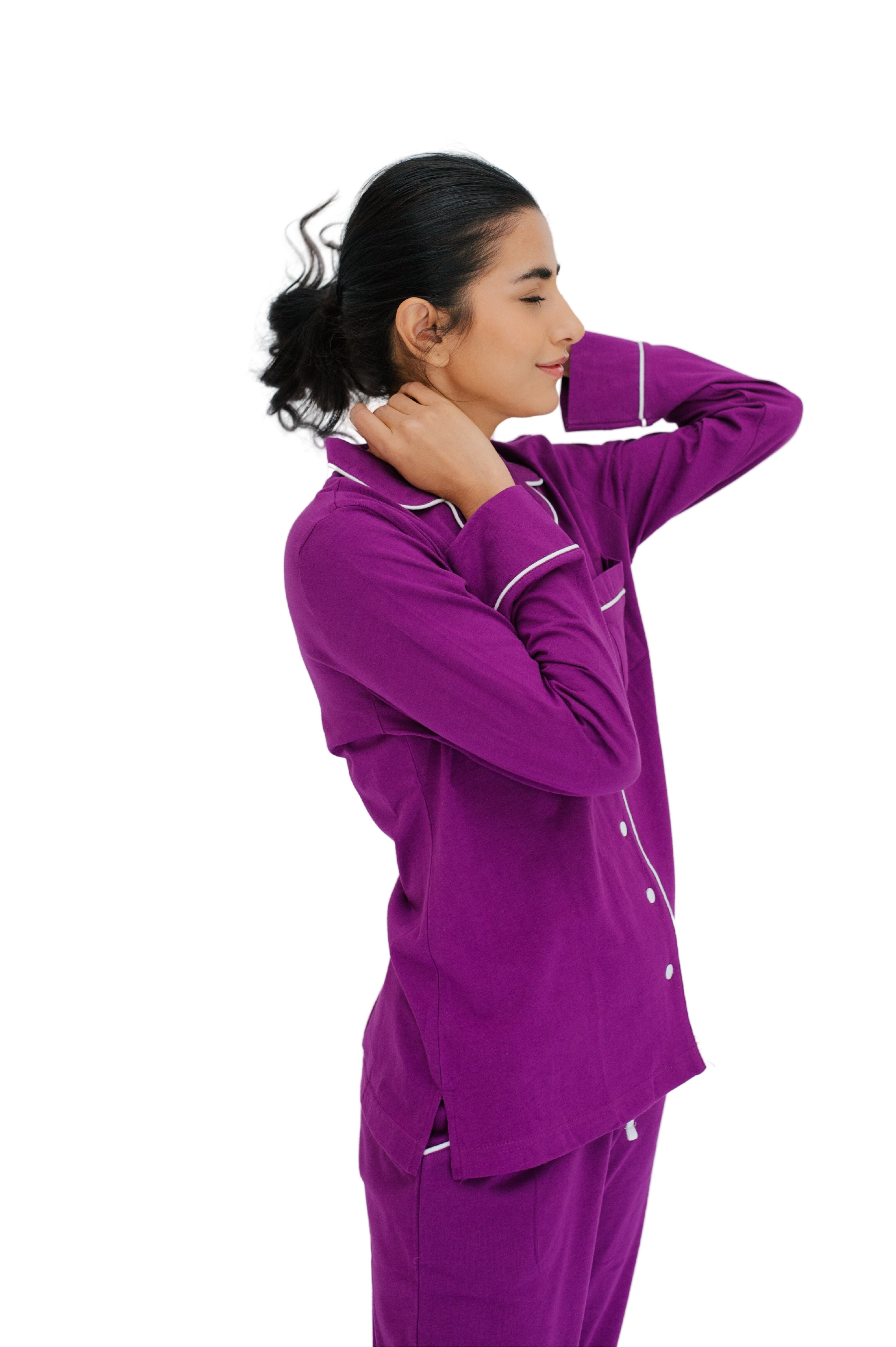 SNOOZE OFF Pyjama Schlafanzug in violett (2 tlg., 1 Stück) mit Kontrastpaspel-Details