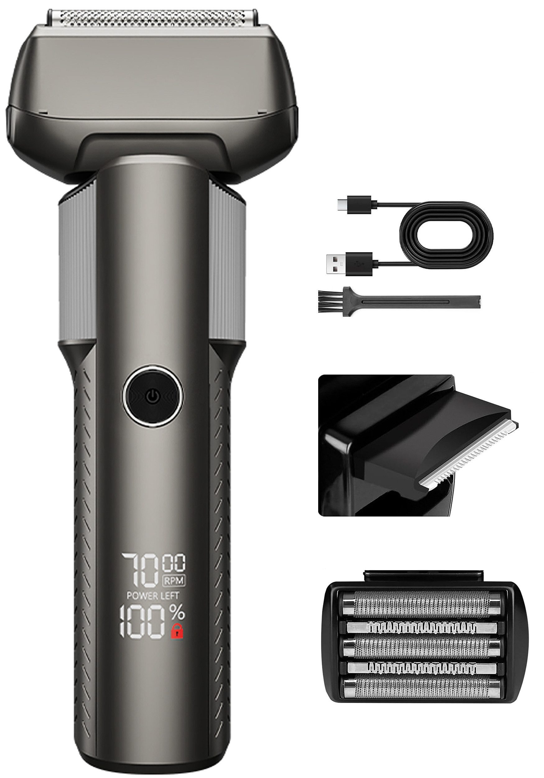 ibettertec Elektrorasierer Herrenrasierer,90 MIN Betriebszeit Elektrorasierer, 5-fach Schneidsystem, Schwarz Metallic