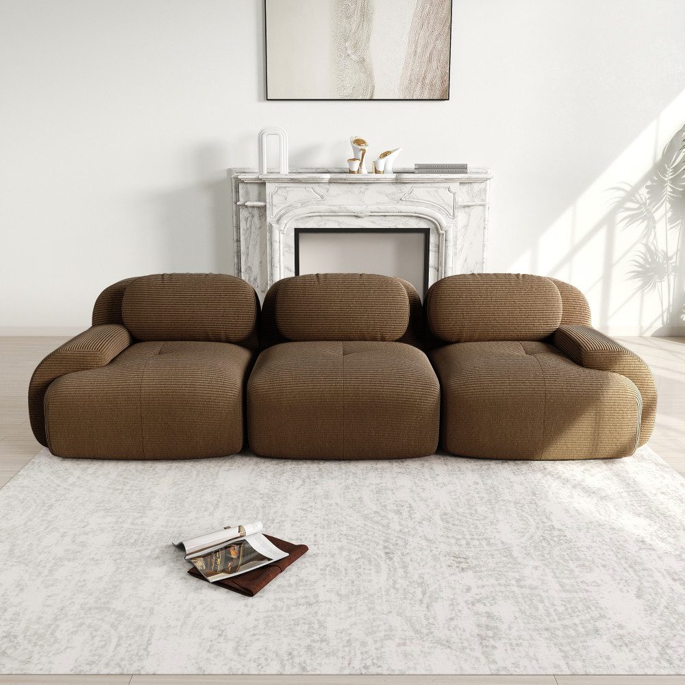 BBWL 3-Sitzer Sofa aus Premium-Cordstoff, modular kombinierbar, rutschfest, montagefrei, ergonomische Armlehnen