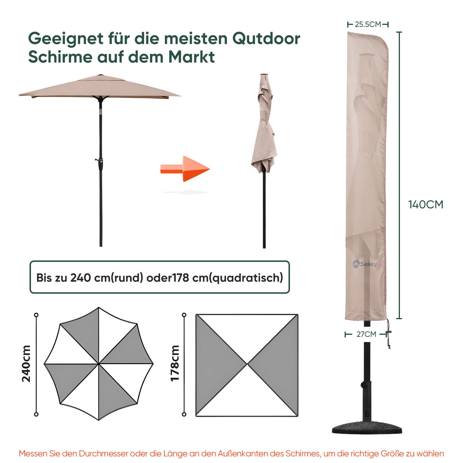 Sekey Sonnenschirm-Schutzhülle Sonnenschirm Schutzhülle Wasserdicht Abdecku günstig online kaufen
