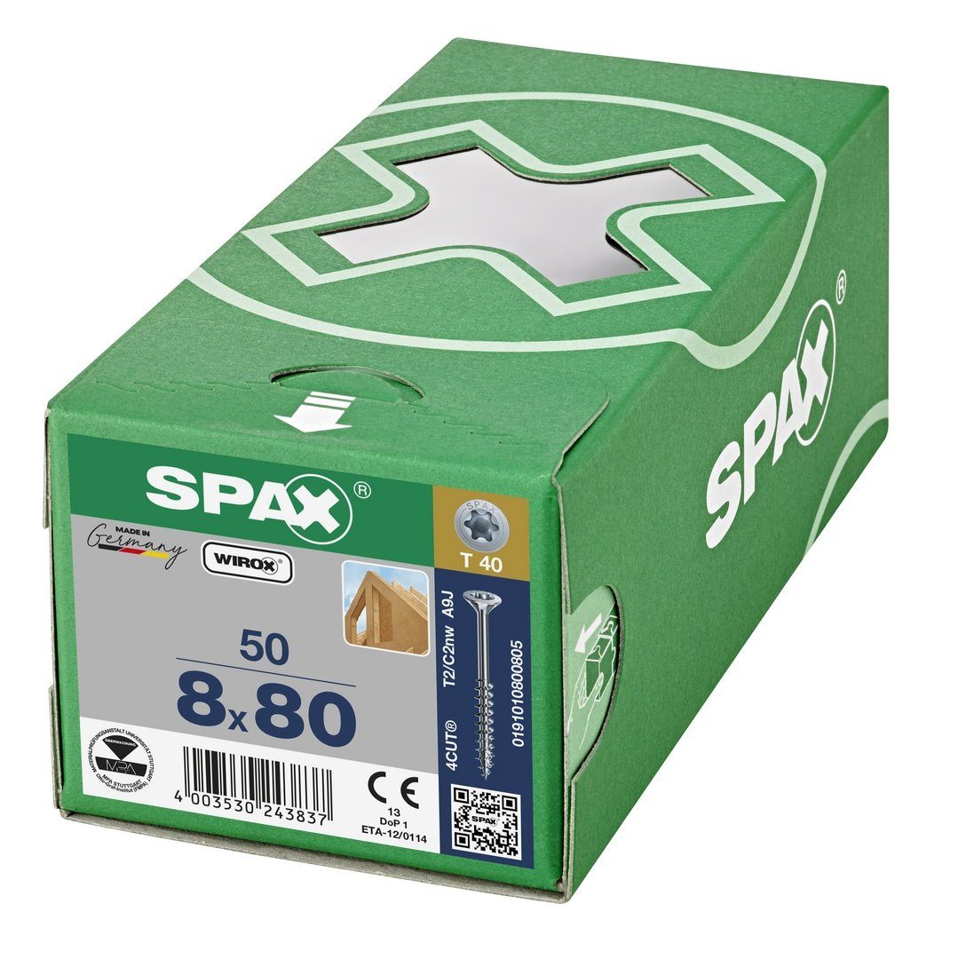 8x80 weiß SPAX mm Spanplattenschraube St), (Stahl 50 verzinkt, Holzbauschraube,