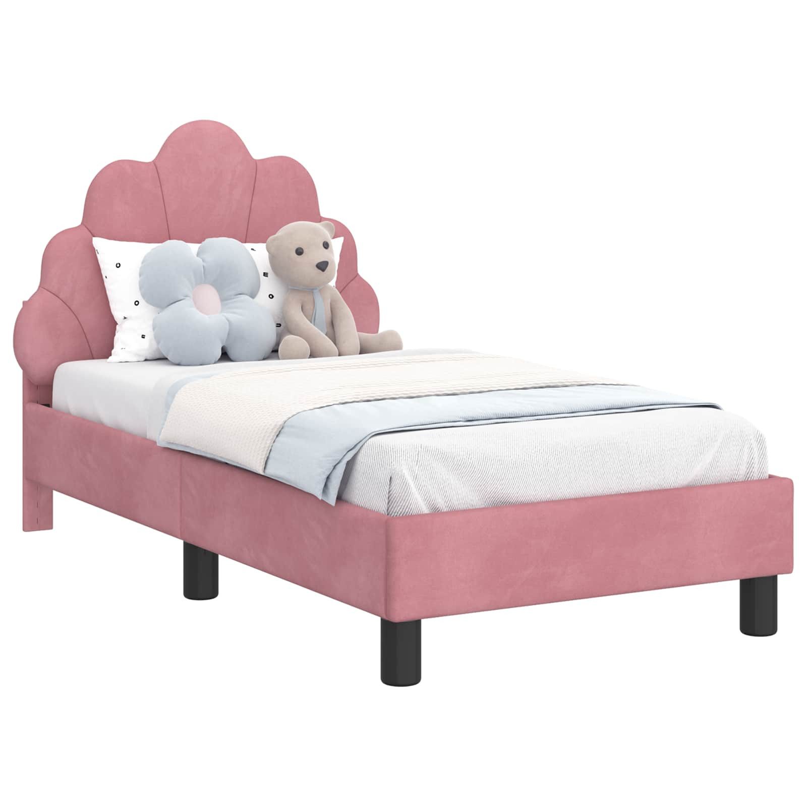 vidaXL Bett Kinderbettgestell mit Kopfteil Rosa 70 x 140 cm Samt (1-tlg)