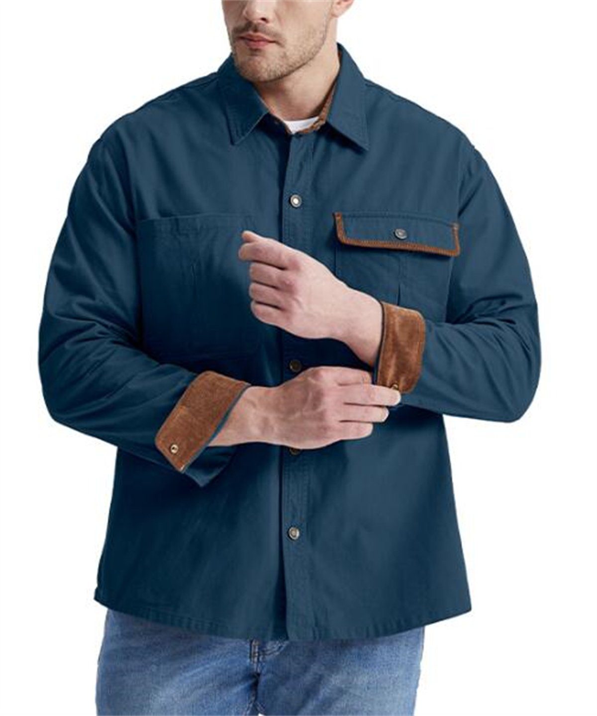 Discaver Sweatshirt Übergroßes, übergroßes in mit Cord aus Kontrastfarbe Hemd Blau Kragen