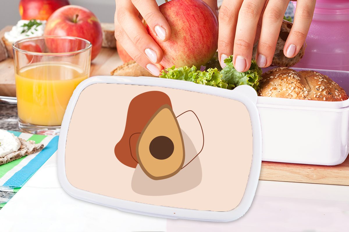MuchoWow Lunchbox Sommer für Avocado Erwachsene, für (2-tlg), Jungs und Brotbox - Kunststoff, und Mädchen Kinder - Brotdose, weiß Braun