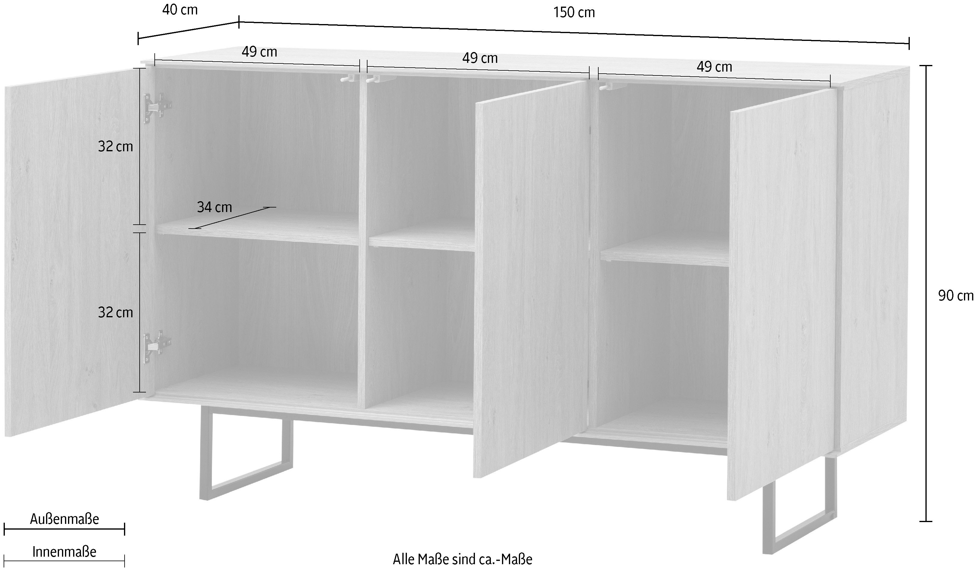 Home affaire Sideboard Lund, moderner Schrank, Kommode mit Kufengestell, ausreichend Stauraum, vielseitig einsetzbar, 150 cm breit