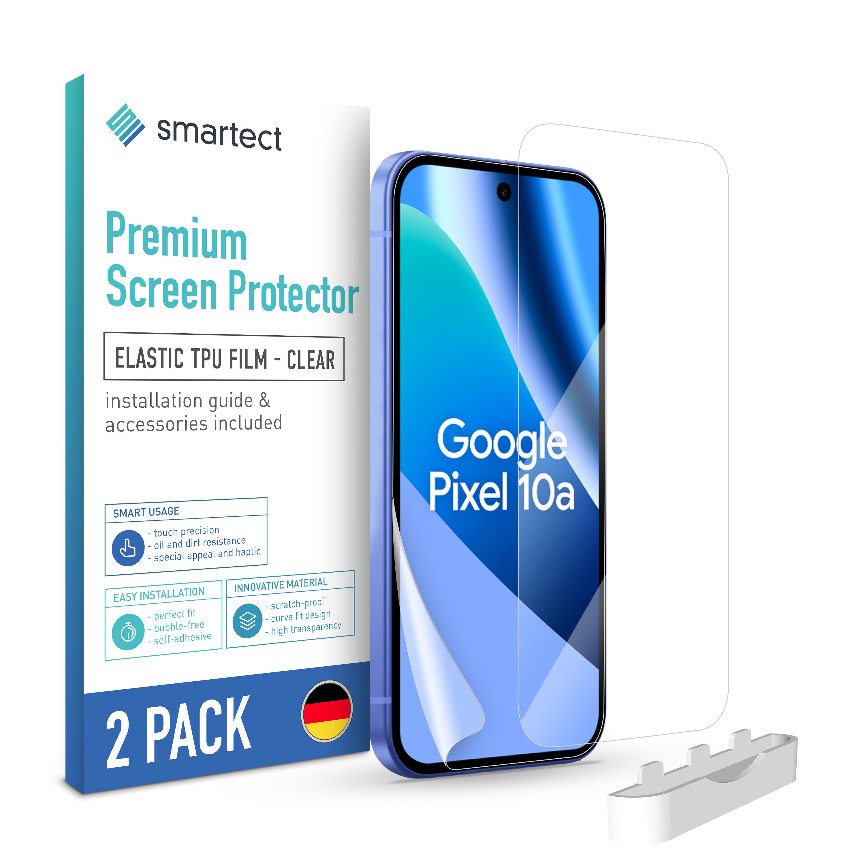 smartect Displayschutzfolie 2X TPU Schutzfolie Klar für Google Pixel 10a für Google Pixel 10a, Set, 2 Stück, Ultra-klar, Kratzfest, Blasenfrei, Oleophob, Fingerabdruck kompatibel