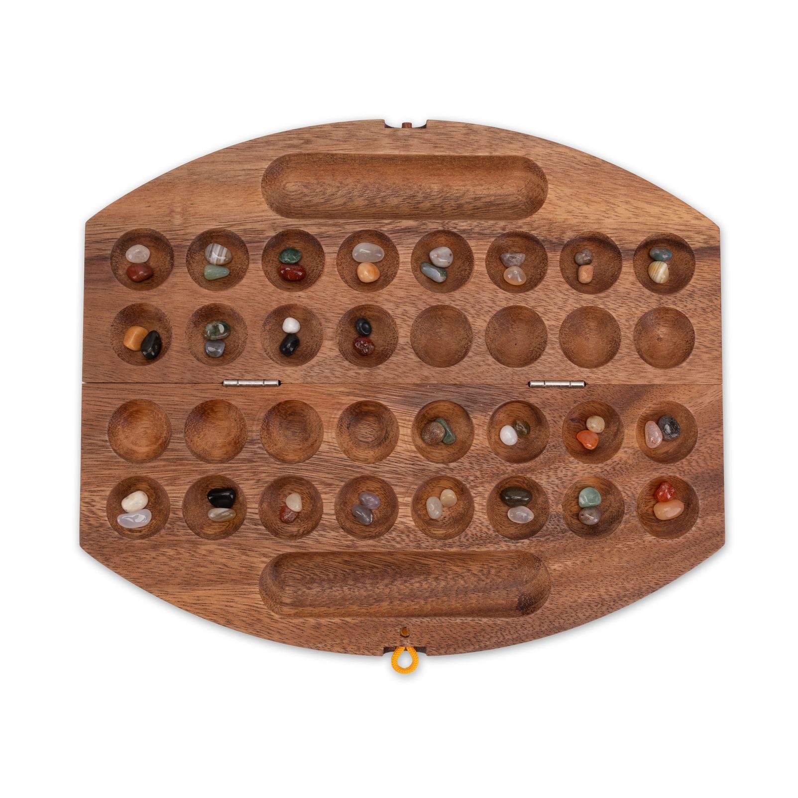 LOGOPLAY Spiel Hus oval Samena Gr. L, Gesellschaftsspiel, Bao L Hus / Kalaha / Bohnenspiel aus edlem Samena-Holz mit 75