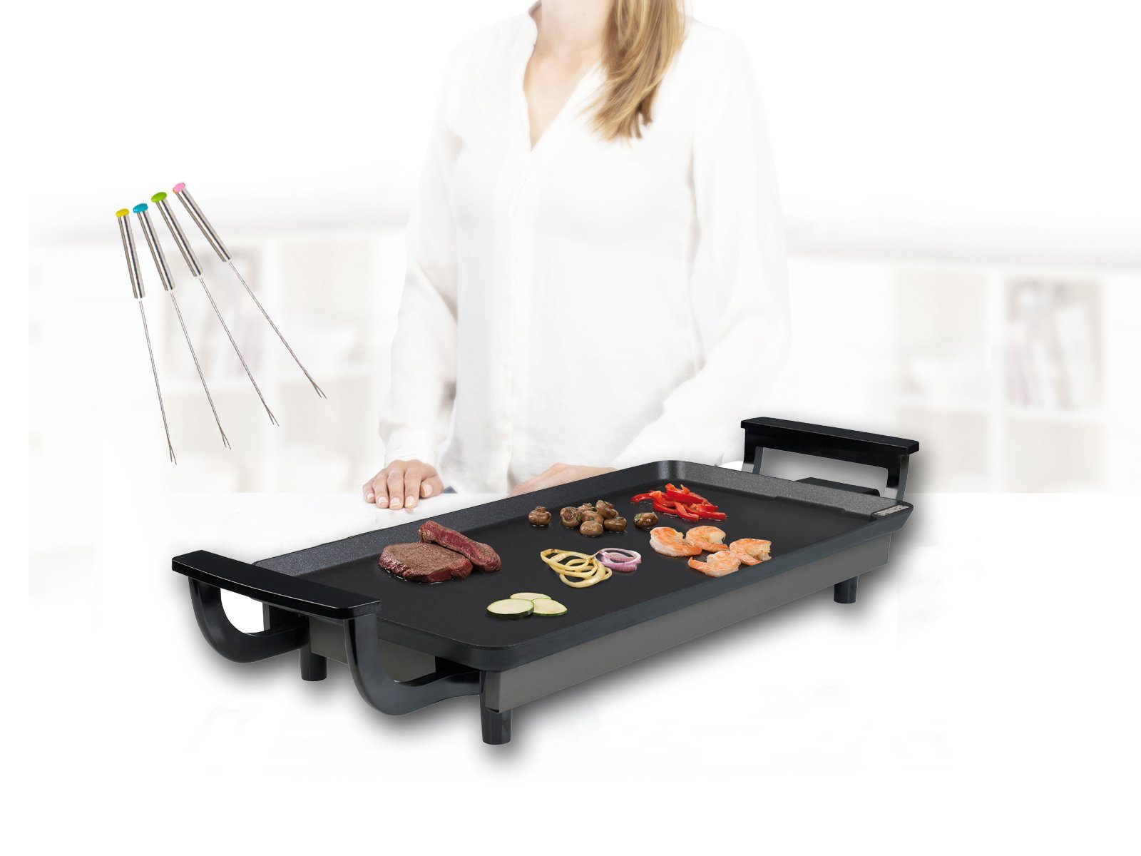 PRINCESS Teppanyakigrill, 1800 W, Japanischer Tisch-Grillplatte für Zuhause 2-4 Personen 43x23cm, Gabeln