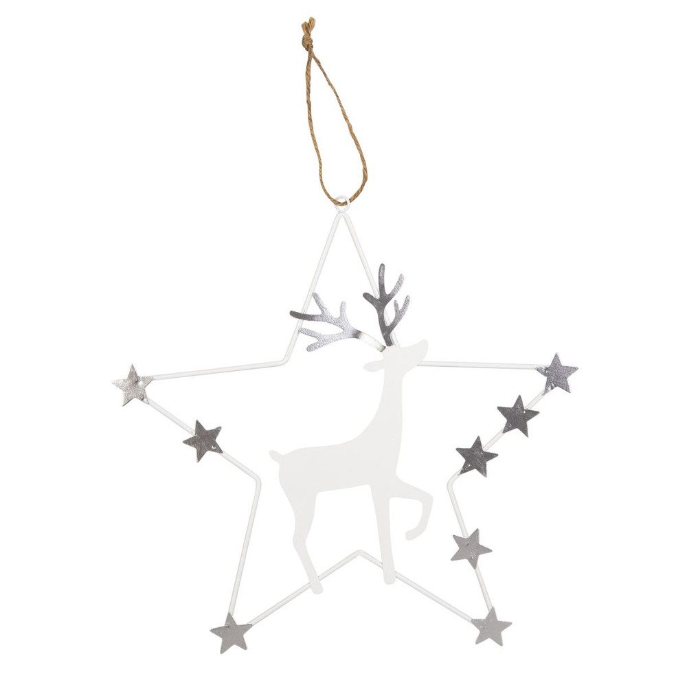 MICA Adventskranz Dekohänger Stern mit Hirsch - weiß/silber - ca. 26,5 cm