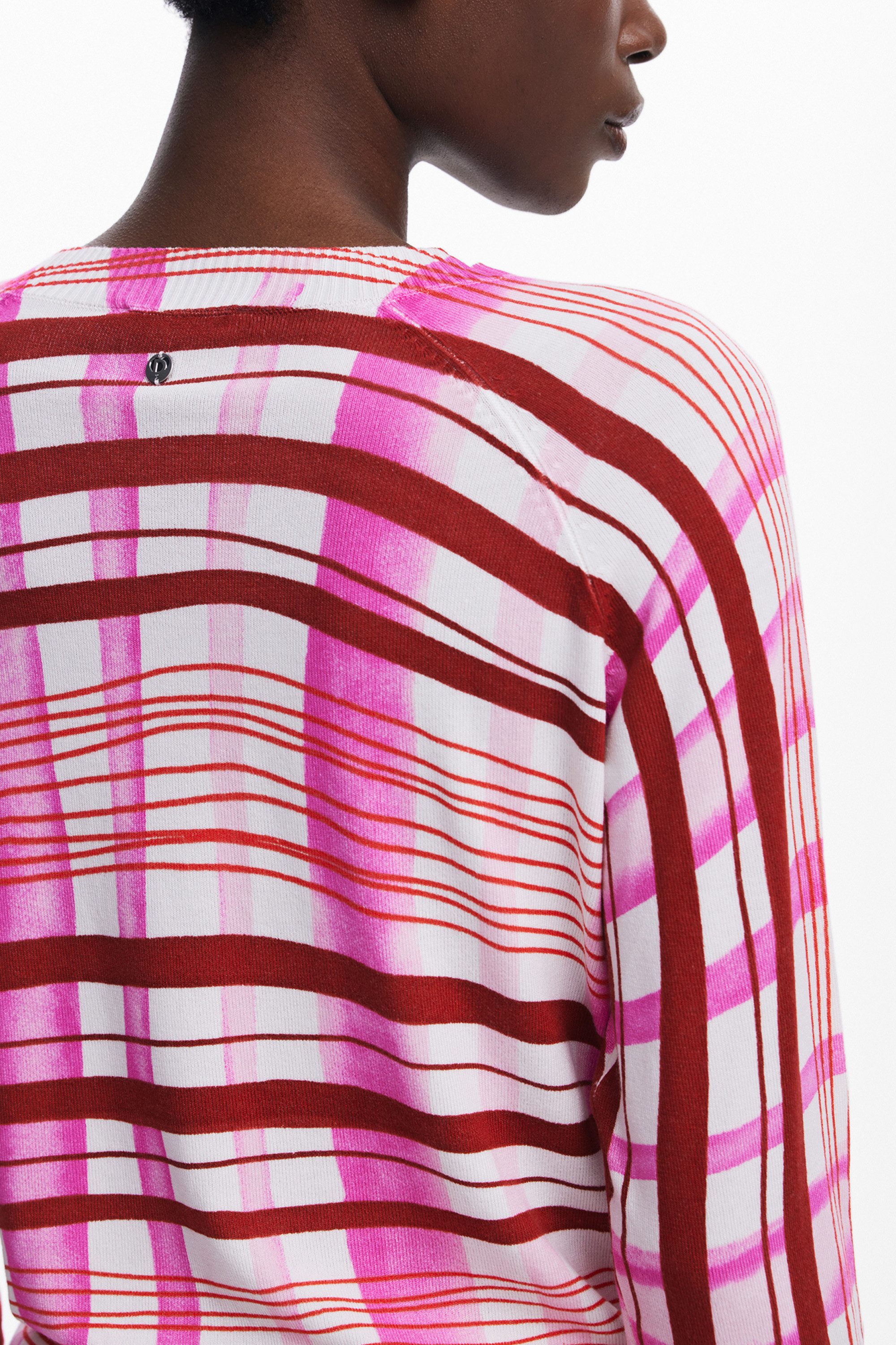 Desigual Strickpullover Rosa Damenpullover mit Kontrastdetails und Rundhalsausschnitt