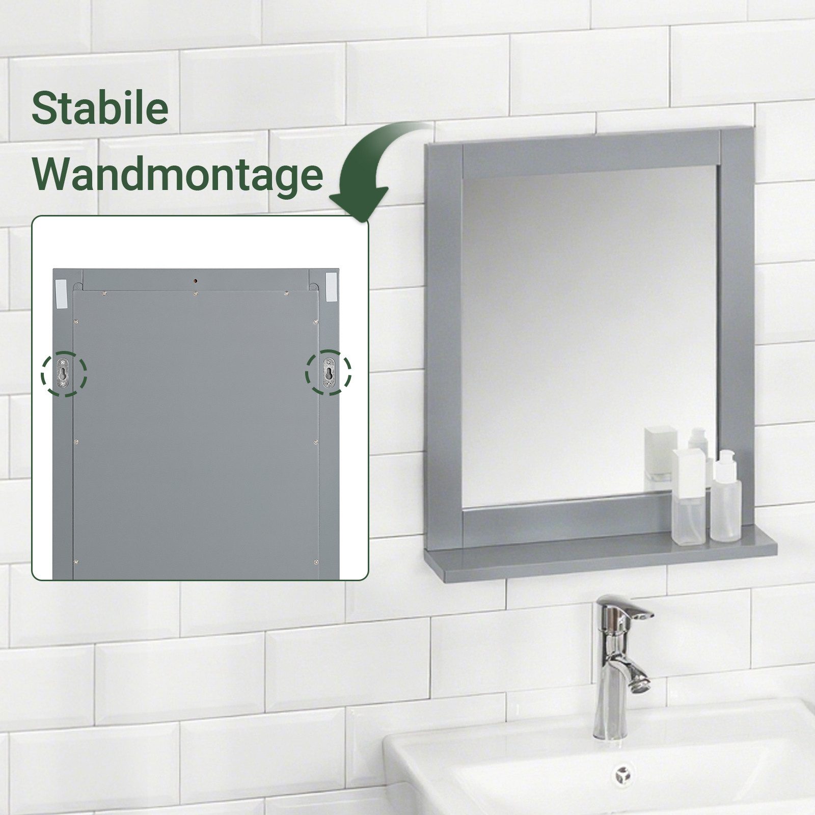 SoBuy Spiegel FRG129, Hängeschrank mit Spiegel, Wandregal, Badezimmer, Wandspiegel mit Ablage Schminkspiegel Badezimmerspiegel Flurspiegel