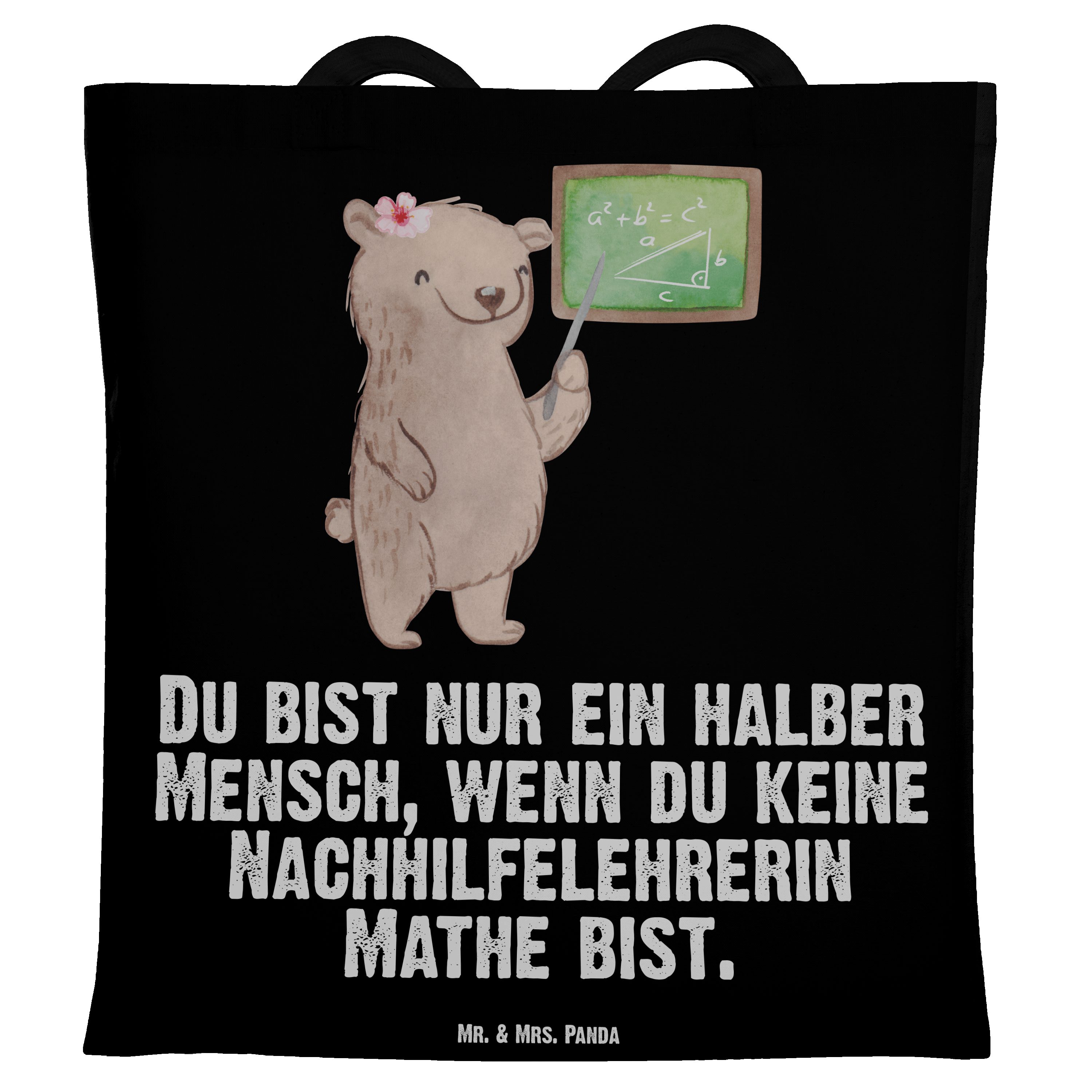 Mr. & Panda Nachhilfelehrerin - Herz Mrs. Mathe (1-tlg) Geschenk, Einkaufstasche mit Tragetasche - Schwarz