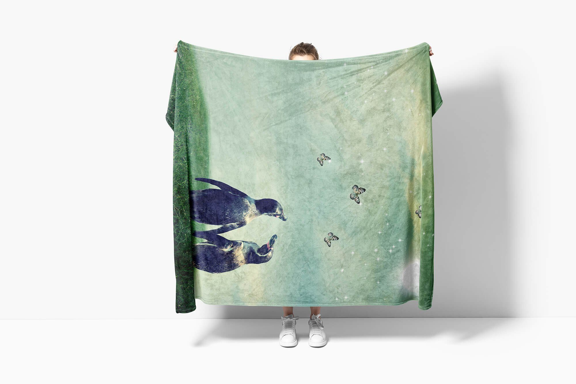 Sinus Art Handtuch Baumwolle-Polyester-Mix Handtücher Kuscheldecke Schmetter, Strandhandtuch Pinguine Saunatuch mit Handtuch (1-St), Tiermotiv