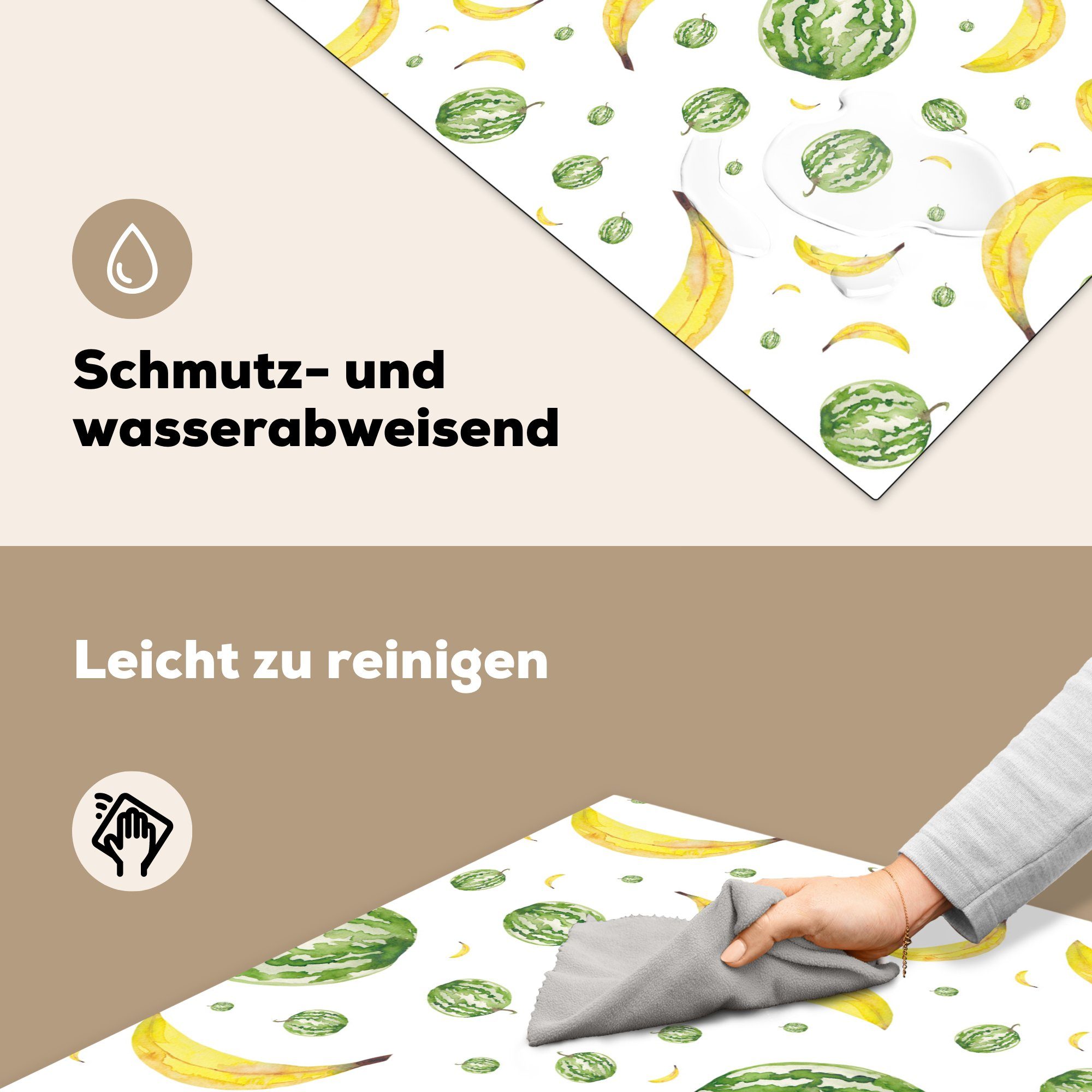 tlg), cm, 78x78 Herdblende-/Abdeckplatte Schablonen, küche Vinyl, MuchoWow Bananen für - Ceranfeldabdeckung, Arbeitsplatte - (1 Wassermelonen