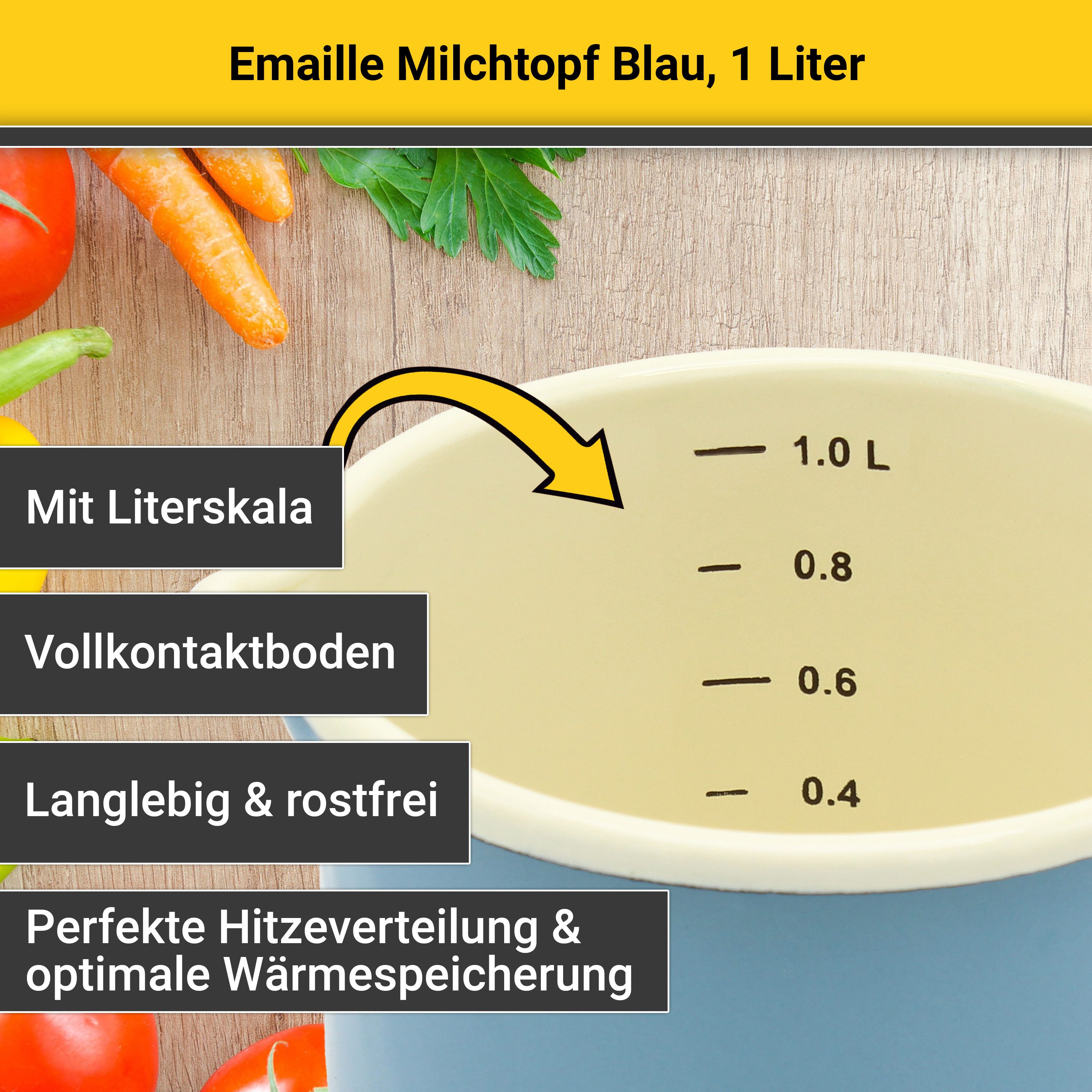 Krüger Milchtopf, Emaille (1-tlg), Literskala, 1 Liter, für Induktions-Kochfelder geeignet