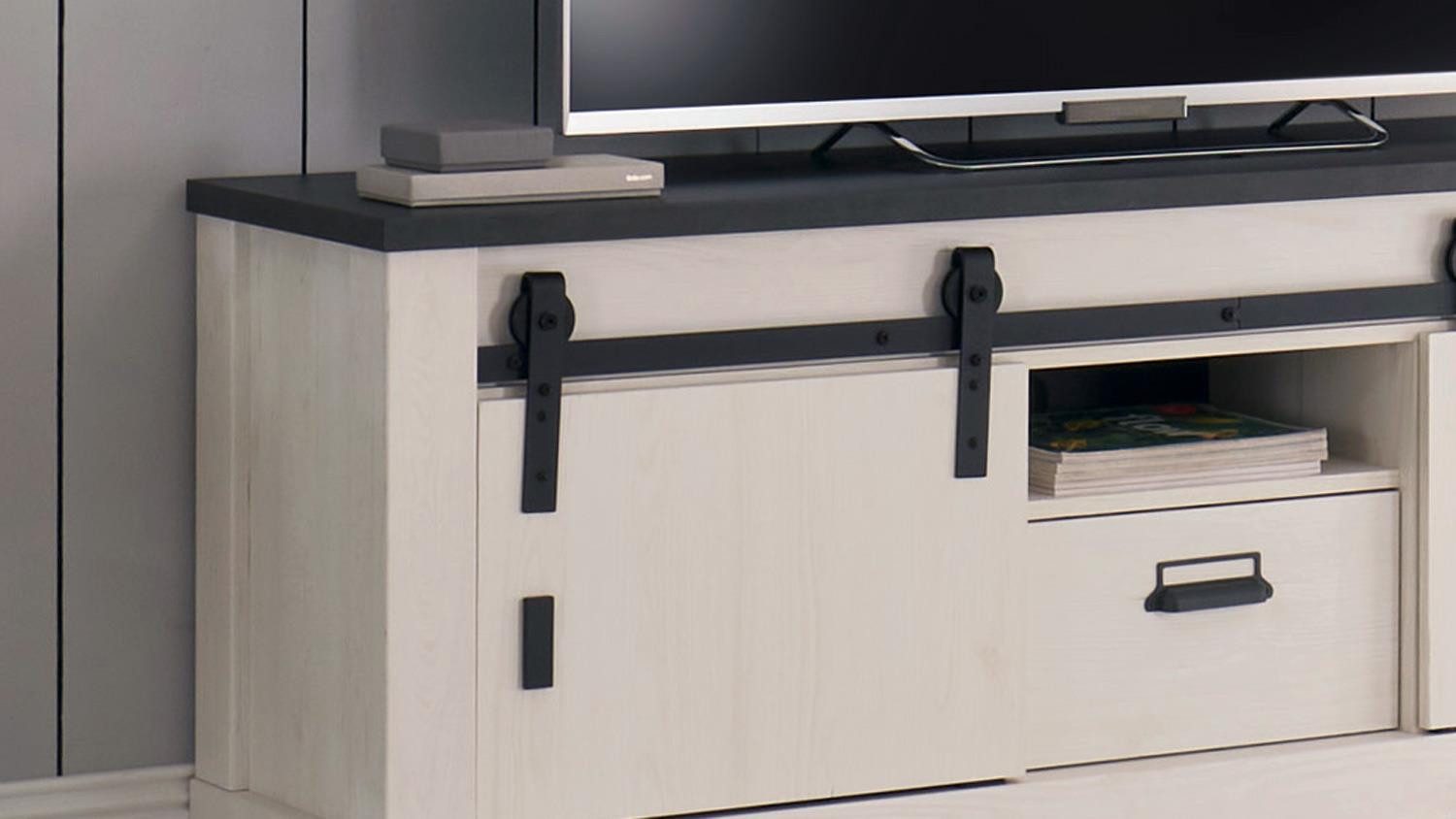 Möbel Akut Wohnwand Wohnwand Sherwood W1 Pinie weiß anthrazit mit soft-close, (3-St)