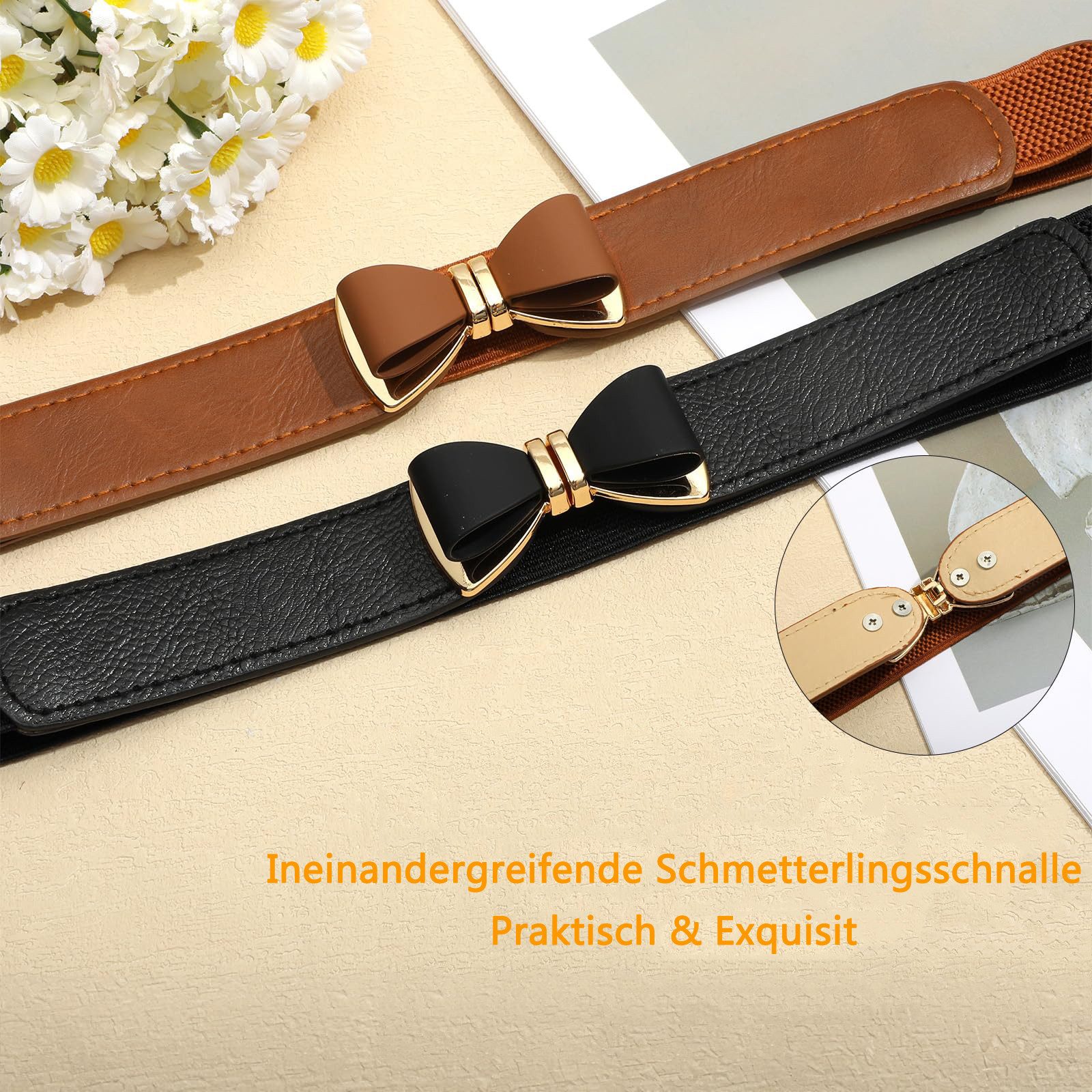 Zaewry Taillengürtel Taillengürtel Einfarbiges Klassisches Elastischer Gürtel mit Schleifenschnalle für Frauen Jeans Hosen Kleider