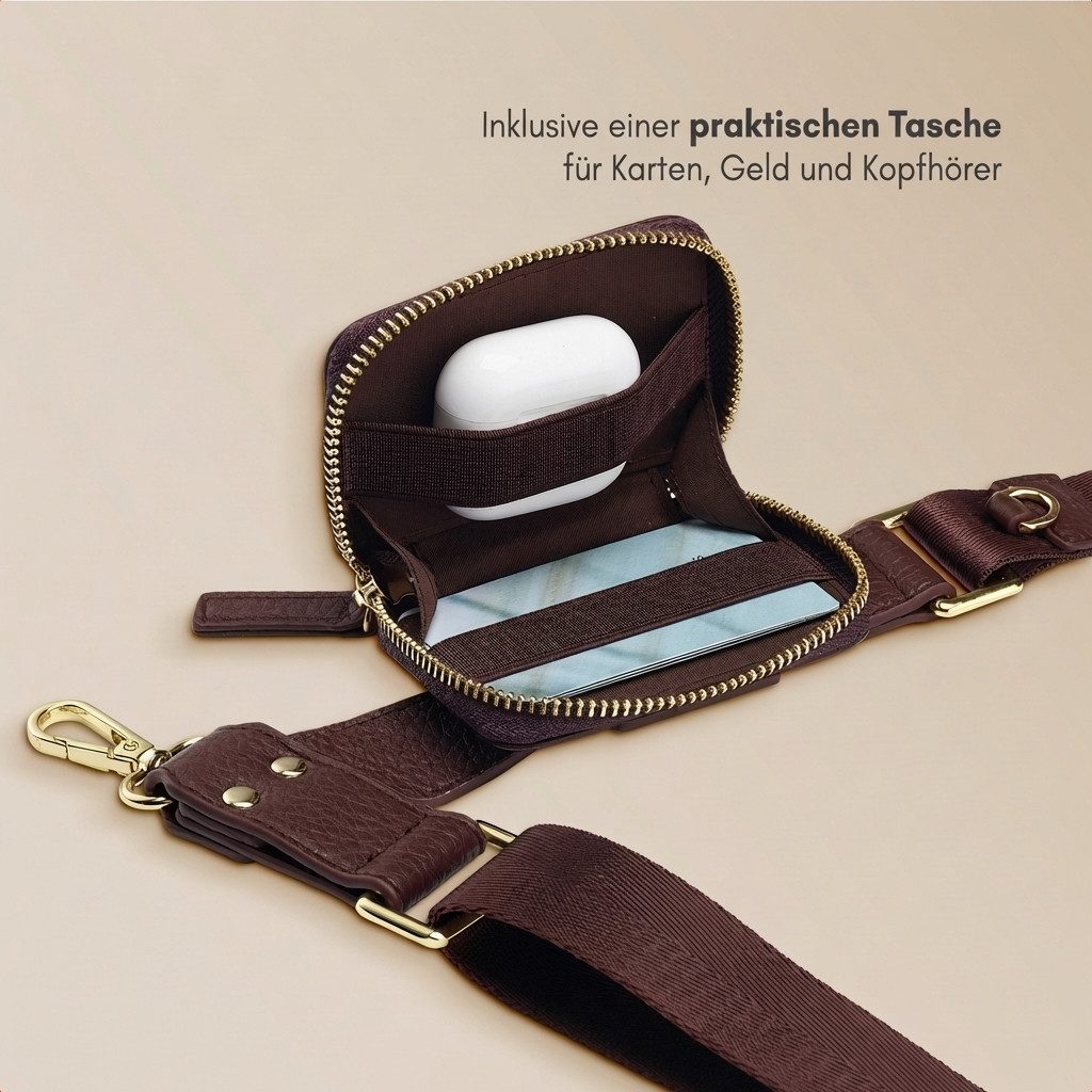 Selencia Smartphone-Tragegurt Selencia Handykette mit kleiner Tasche - Mocha Brown, (1-tlg) – Bild 5 von 5